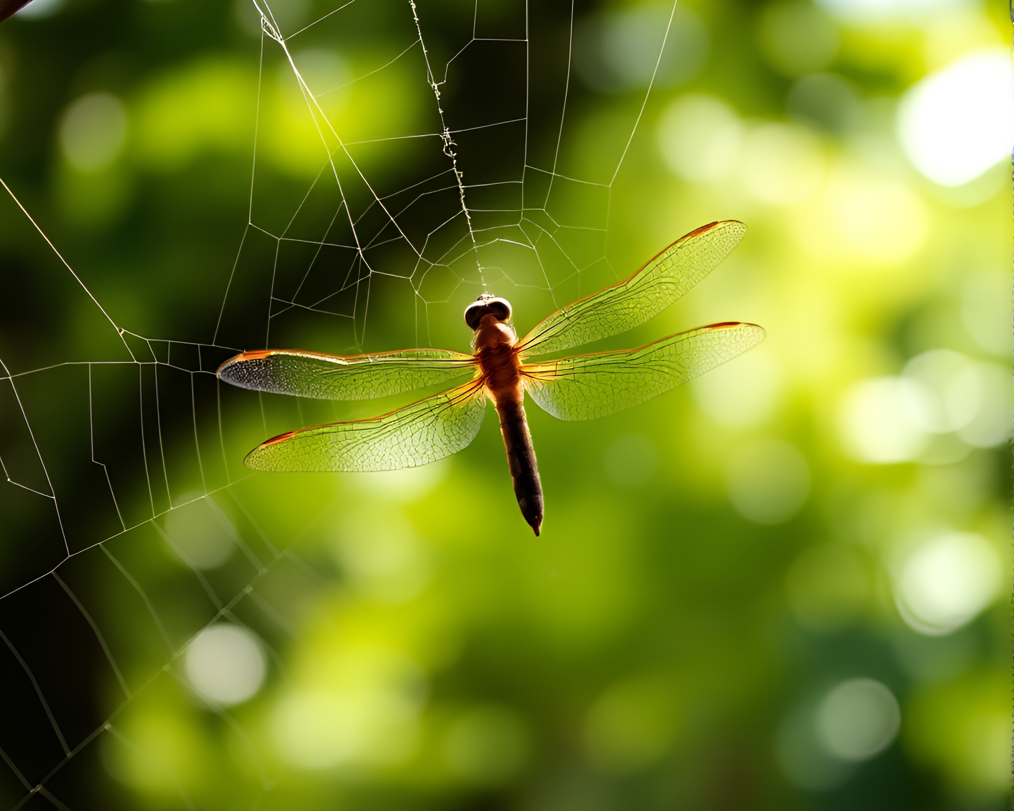 Dragonfly Caught in Intricate Cobweb Strands – free AI stock image