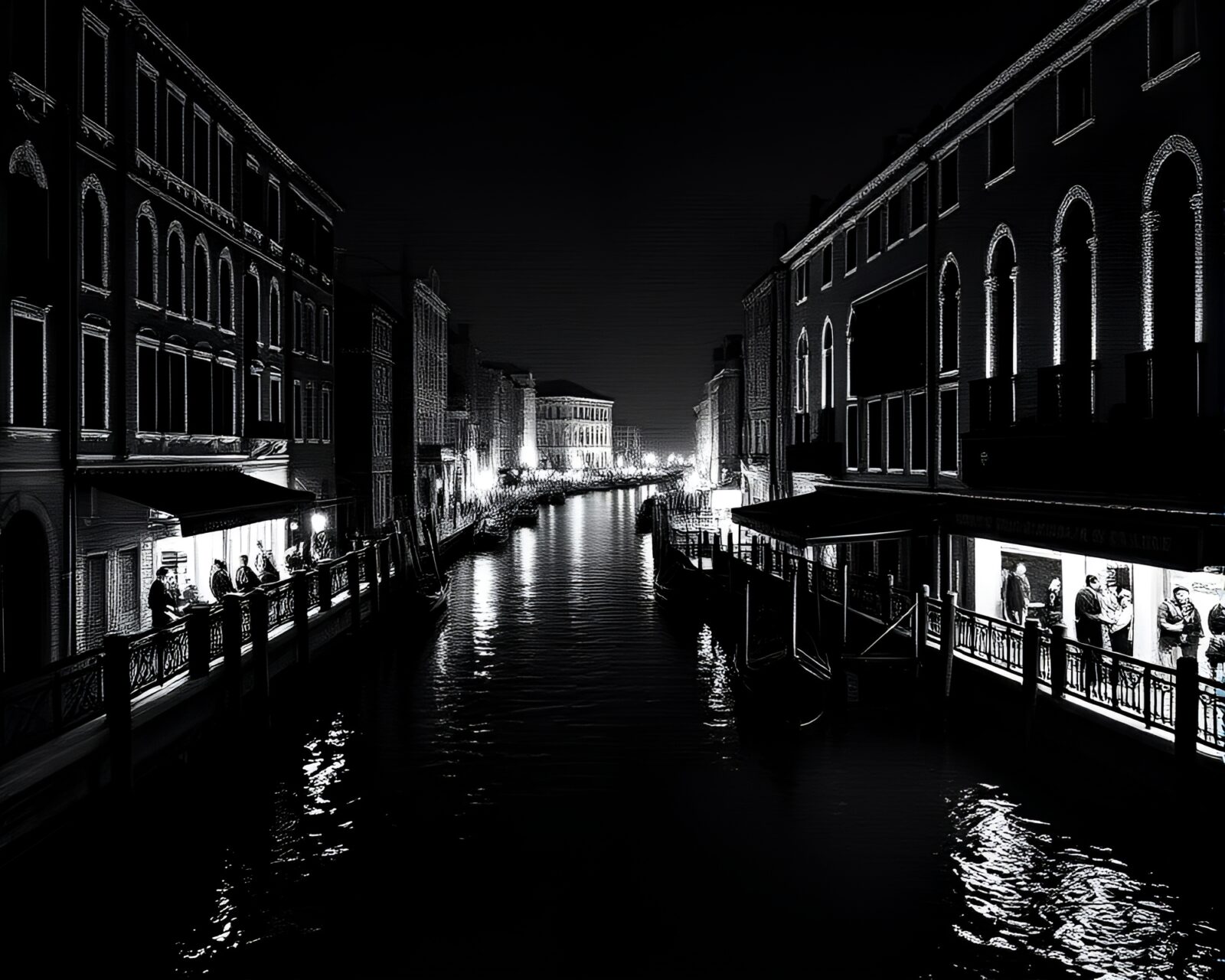 Abstract art of a Venetian canal under club strobe lights