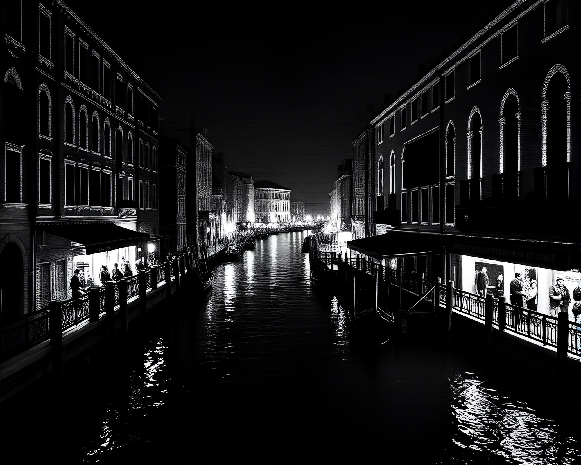 Crosshatch Venetian Canal with Halftone Grid Strobe – free AI stock image