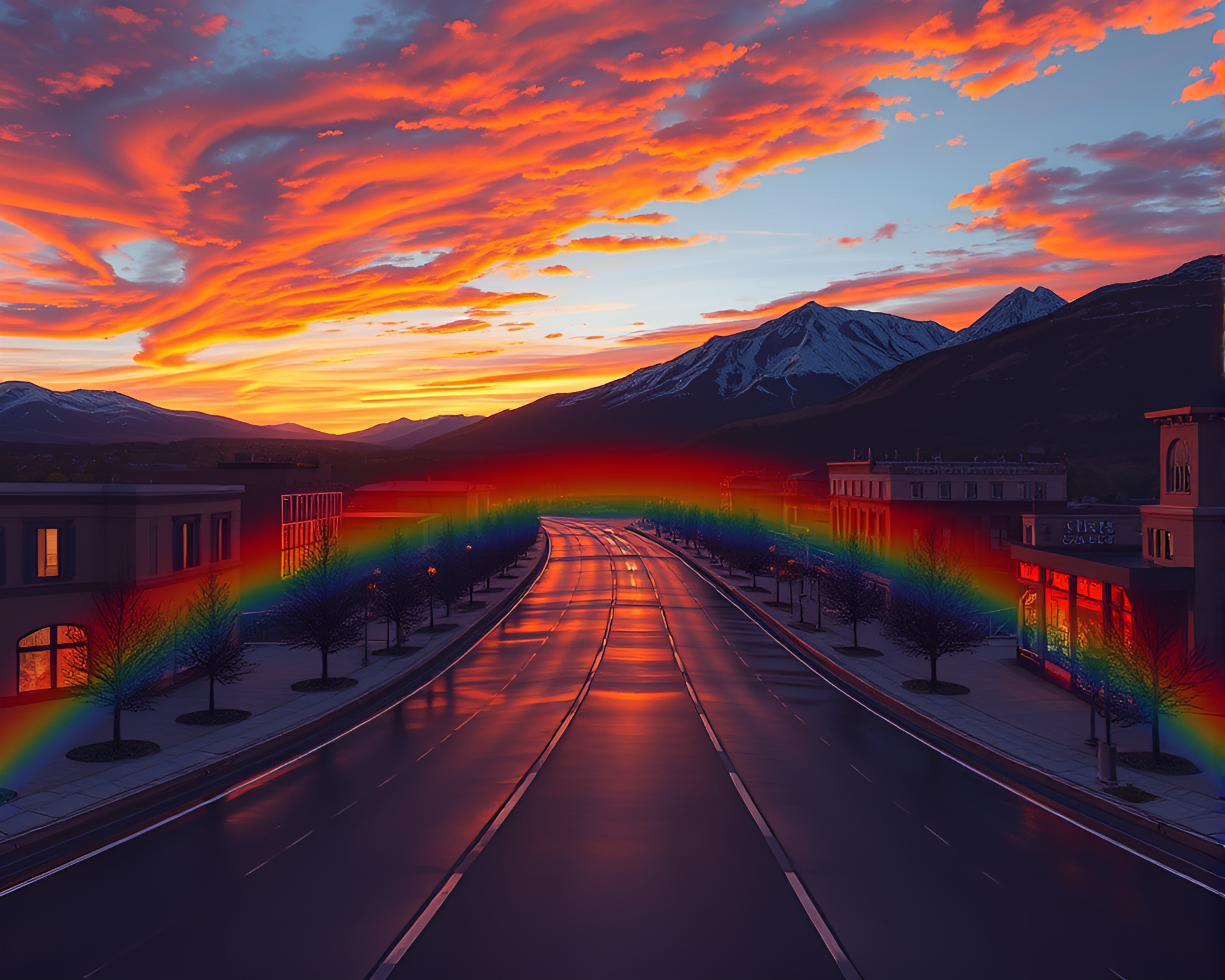 Technicolor Sunset: Rainbow Refraction Stagecoach – free AI stock image