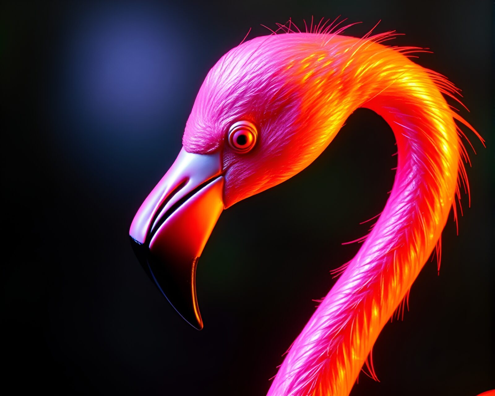Vibrant flamingo with foil stamping, glowing hair in space