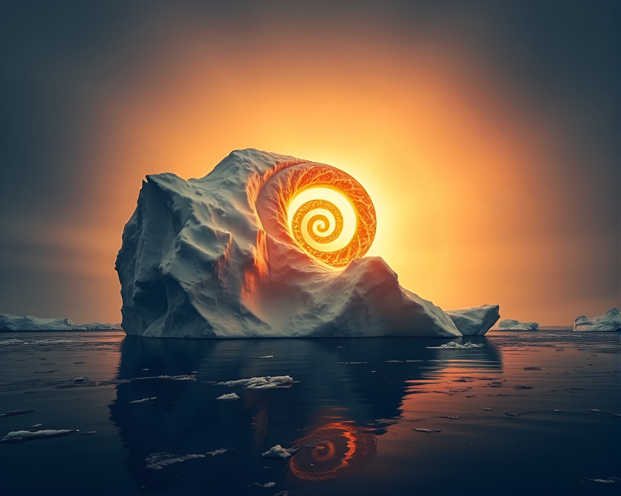 Arctic Iceberg Spiral in Monochrome Art Style – free AI stock image