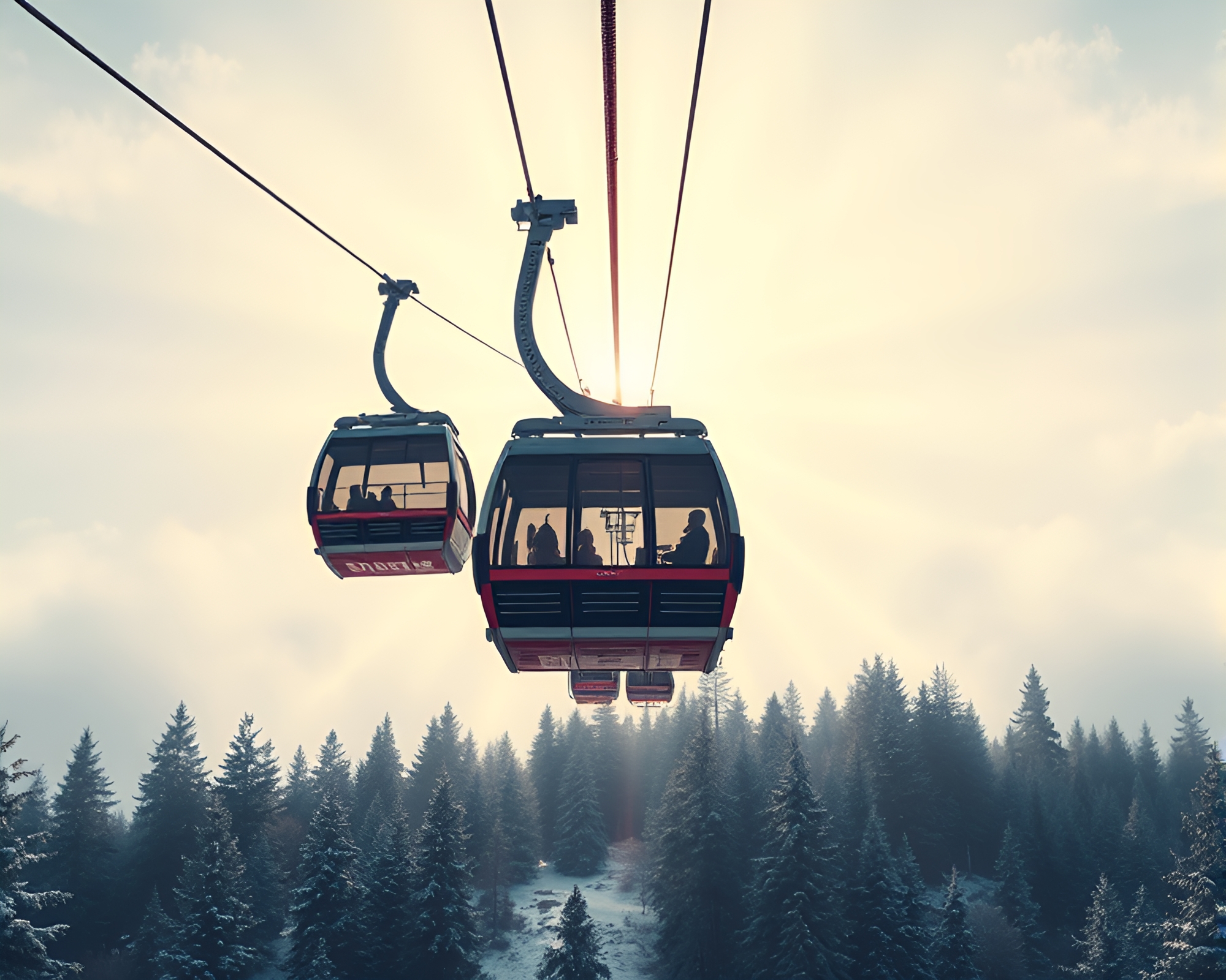 Symmetrical Gondola Lift in Color Field Painting Style – free AI stock image
