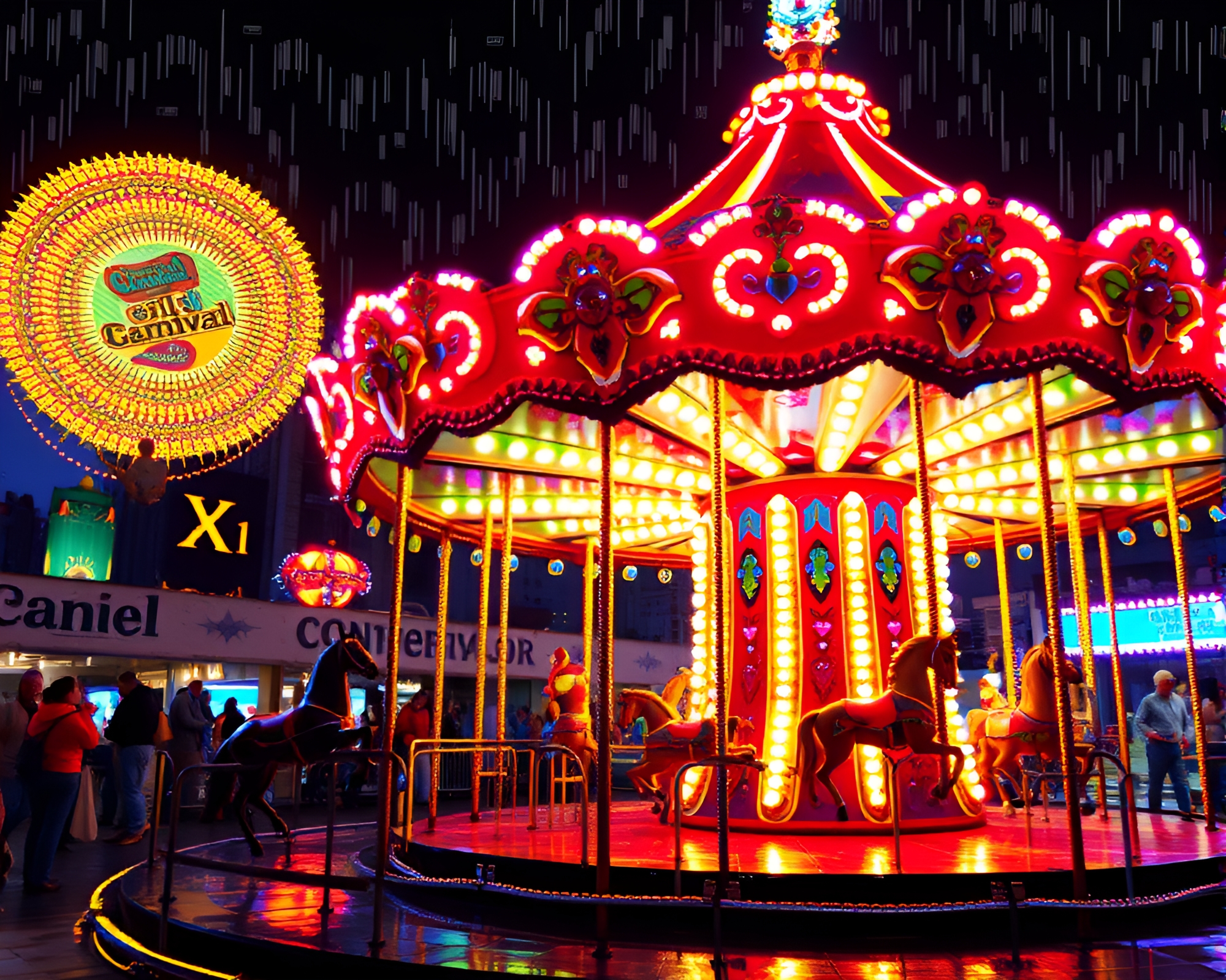 Carnival Carousel in Pixelated Rainbow Light – free AI stock image
