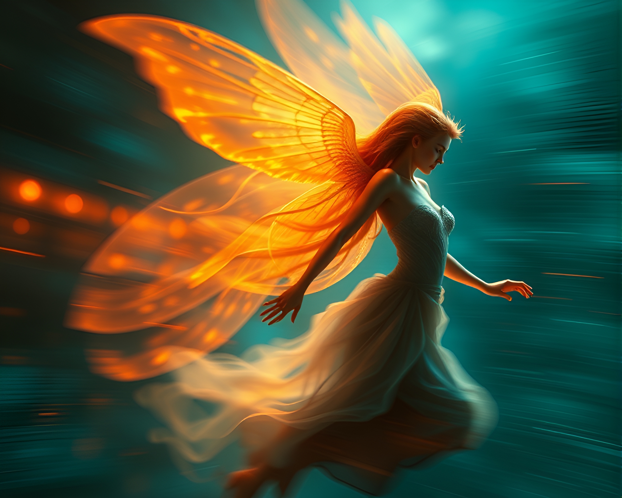 Etheral Nymph in Motion Blur Streaks Fantasy Illustration – free AI stock image