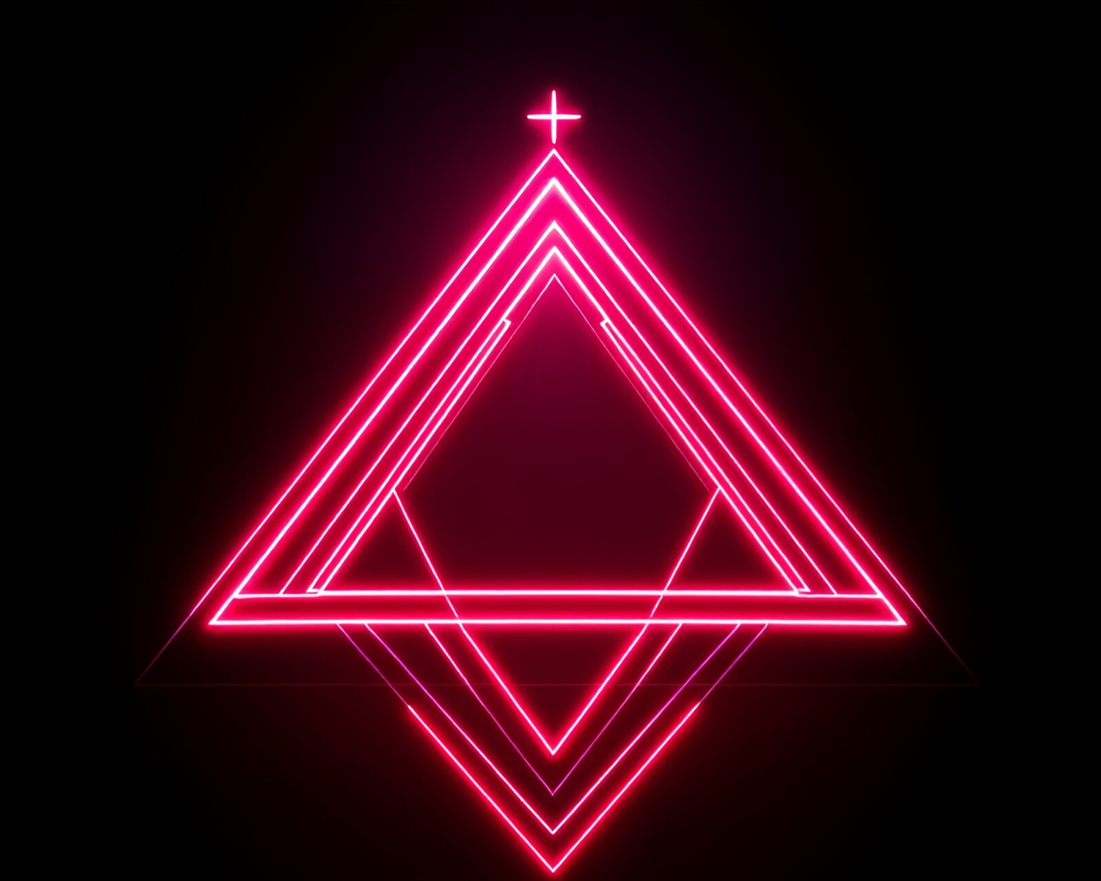 Abstract neon sacred shapes in dramatic Dutch angle setting