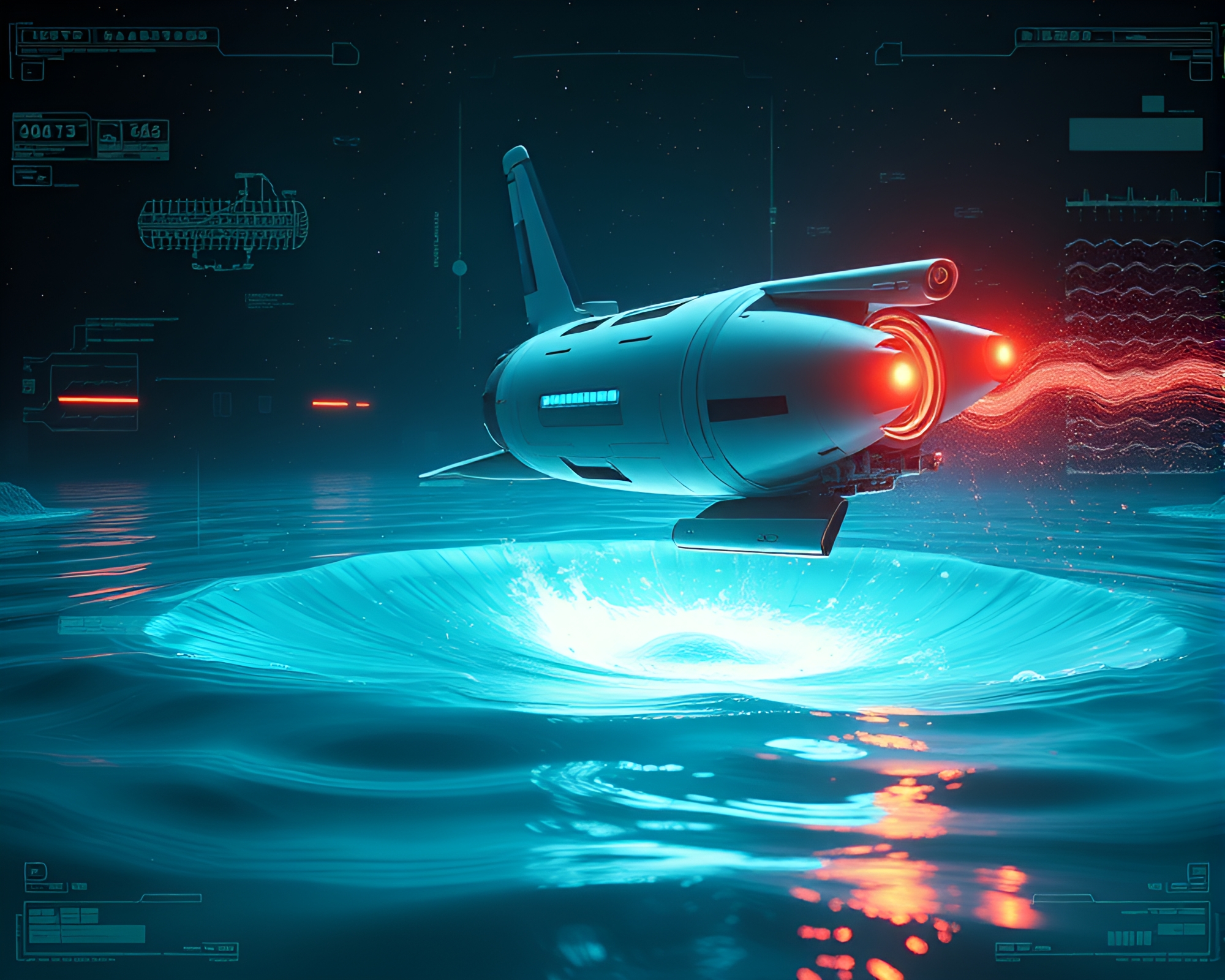 Space shuttle engulfed by water whirlpool – free AI stock image