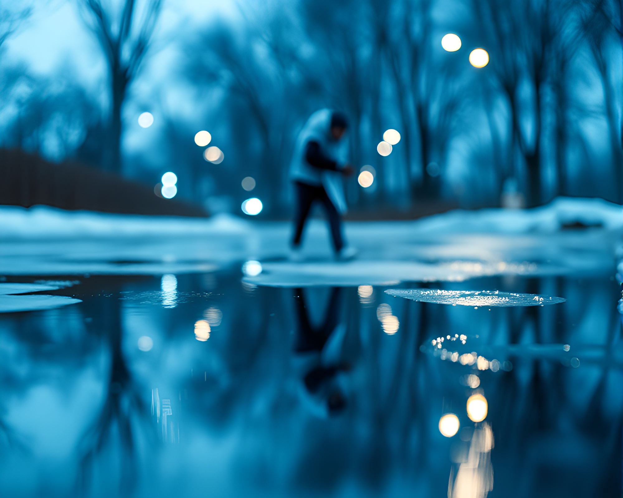 Jetpack Adventure: Ice-Blue Reflections – free AI stock image