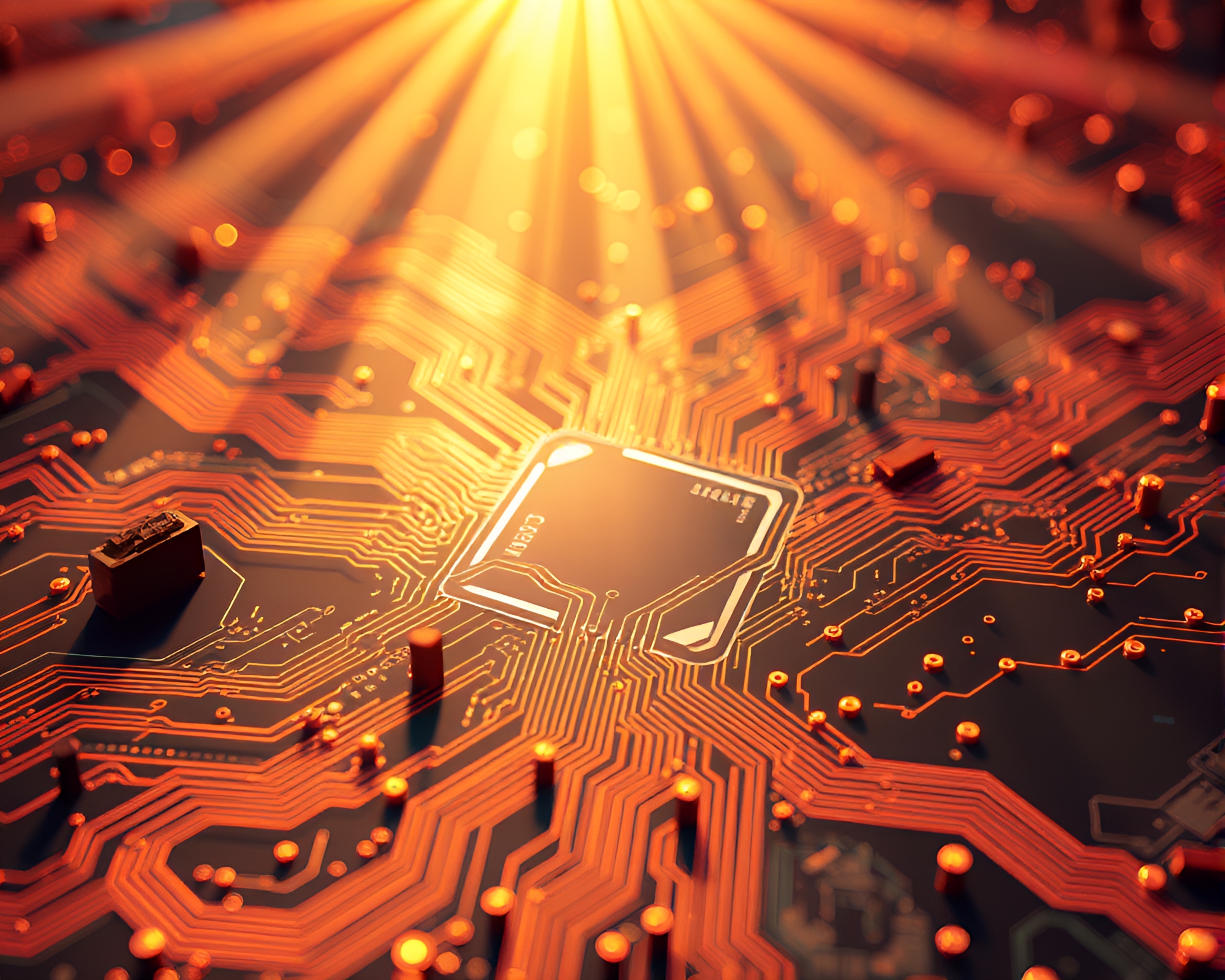 Futuristic Circuit Board Virtual Reality Sunbeam Wonderland – free AI stock image
