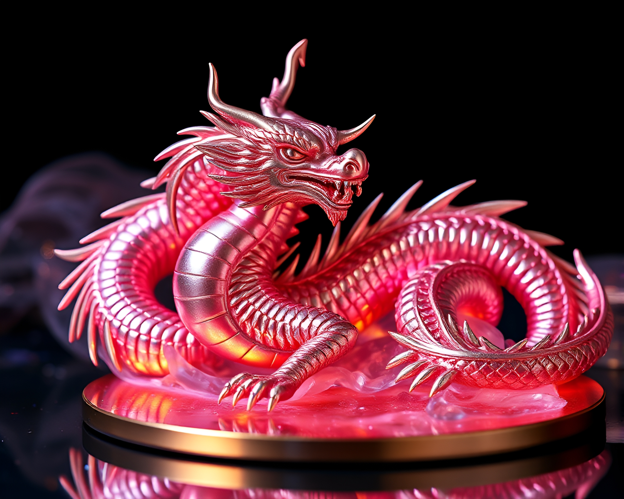 Holographic Rose Gold Dragon with Color Pop Elements – free AI stock image