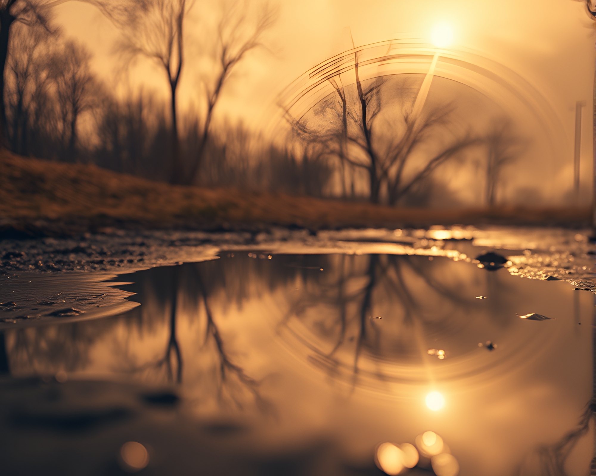 Psychedelic Swirl Puddle Reflection in Real-Time Ray Tracing – free AI stock image