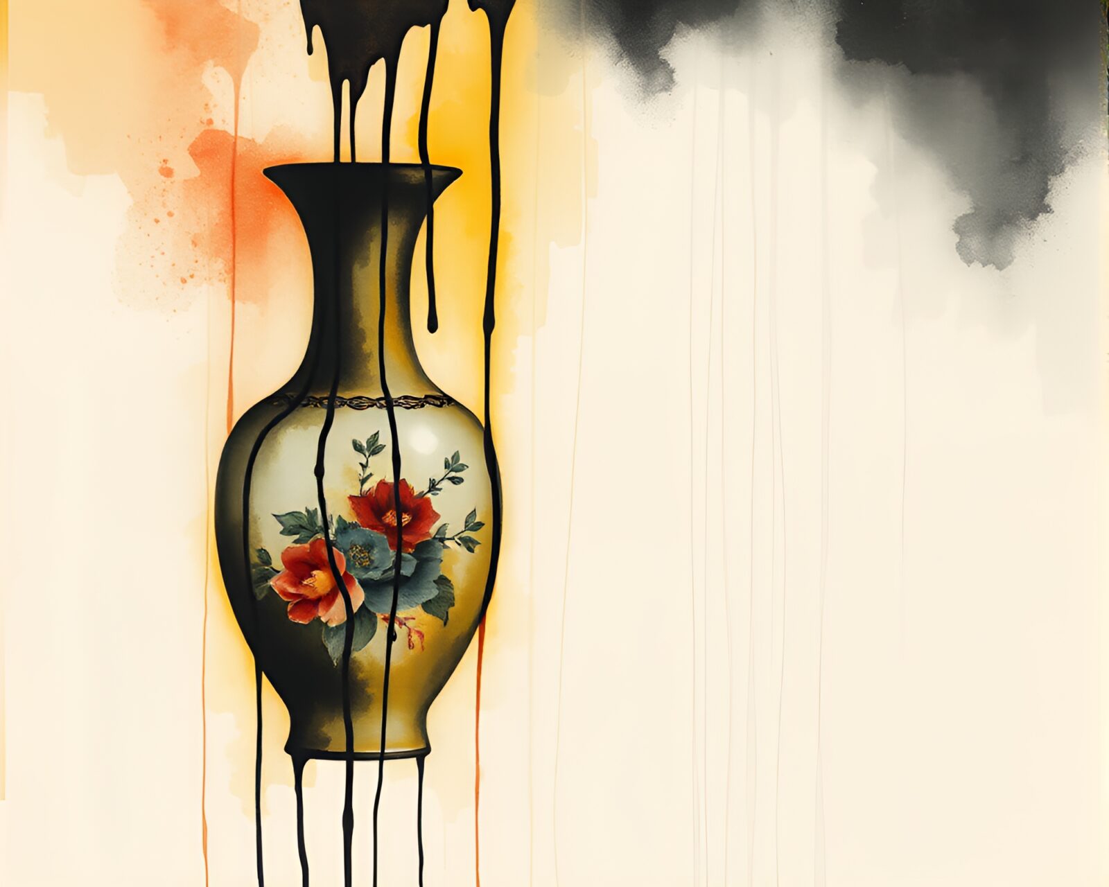 Abstract art with intricate vase design and dramatic lighting
