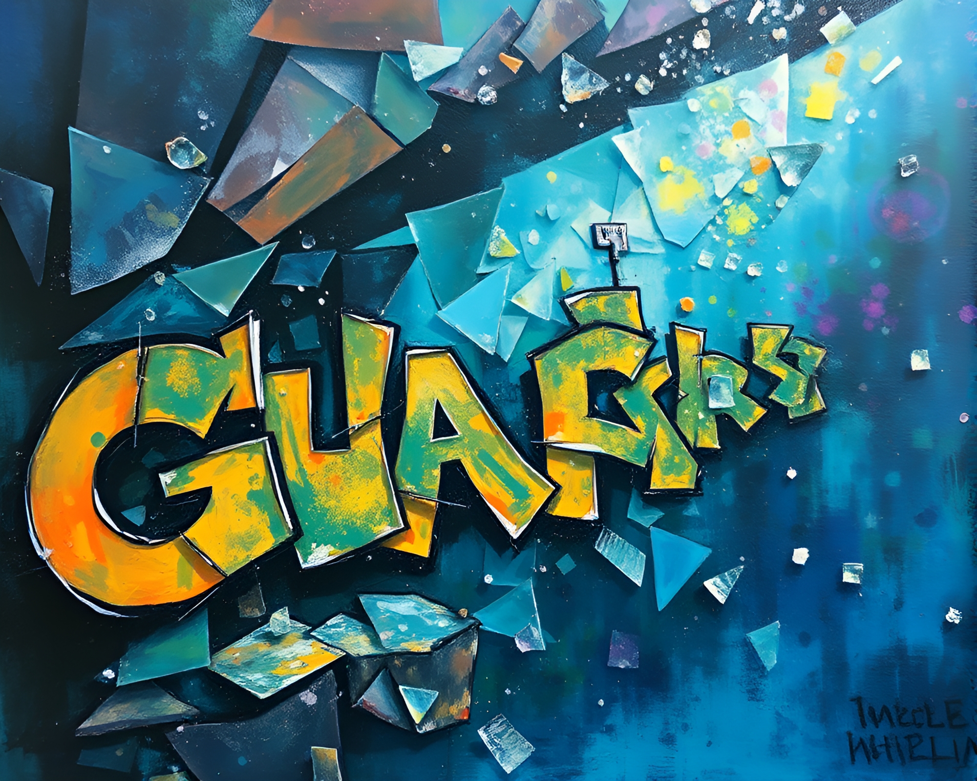 Submerged Graffiti Submarine Surrounded by Glass Shards – free AI stock image
