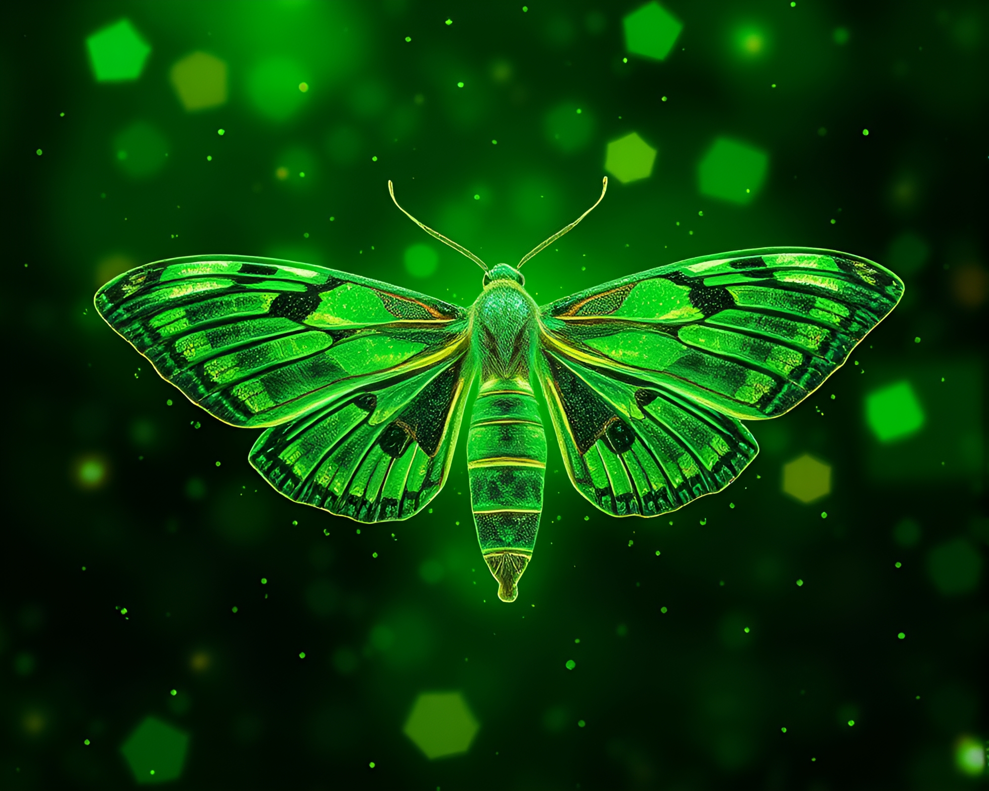 Enchanted Geometric Moth Dance in Particle Forest – free AI stock image