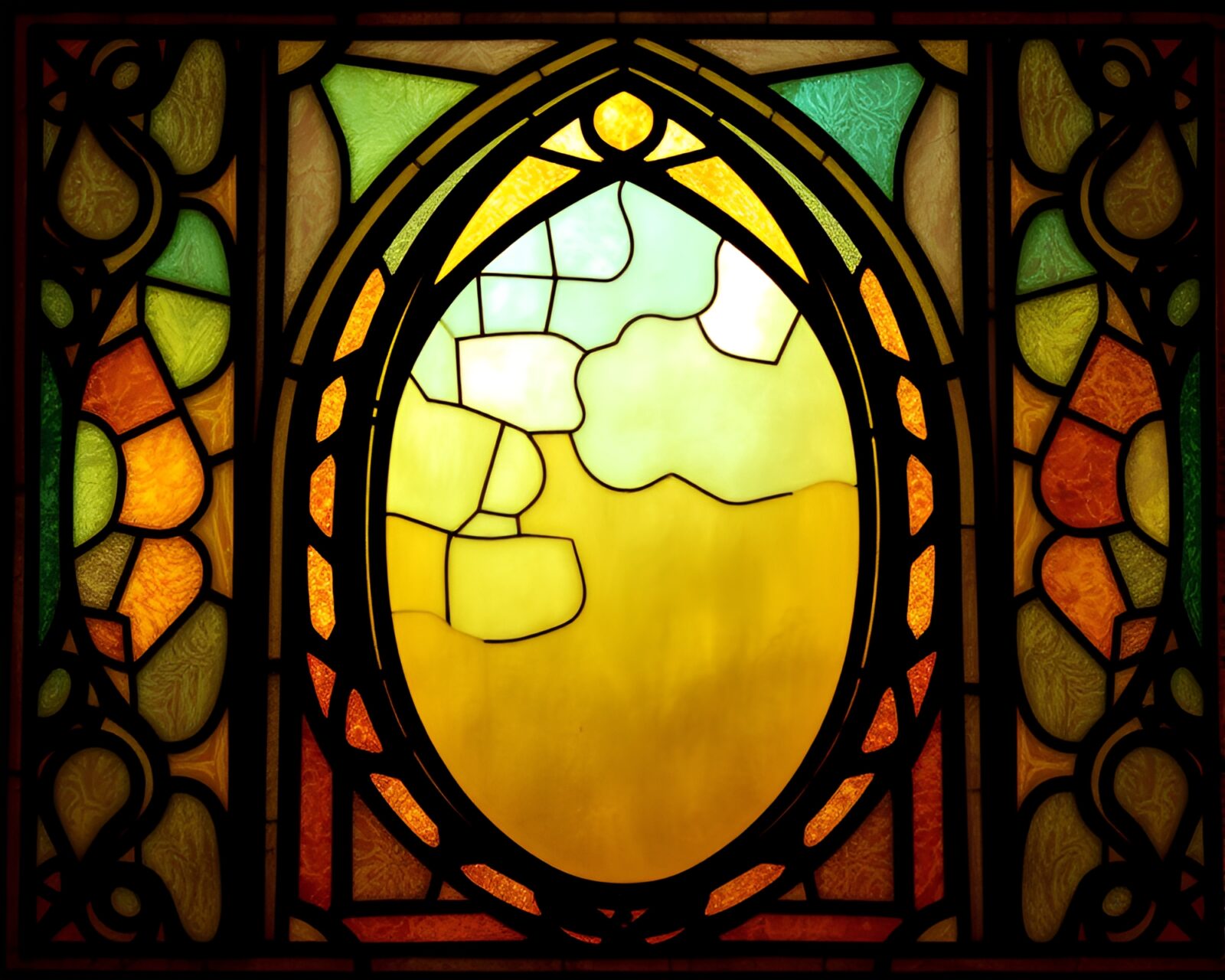 Stunning cathedral light frames mythical dragon egg in halftone style