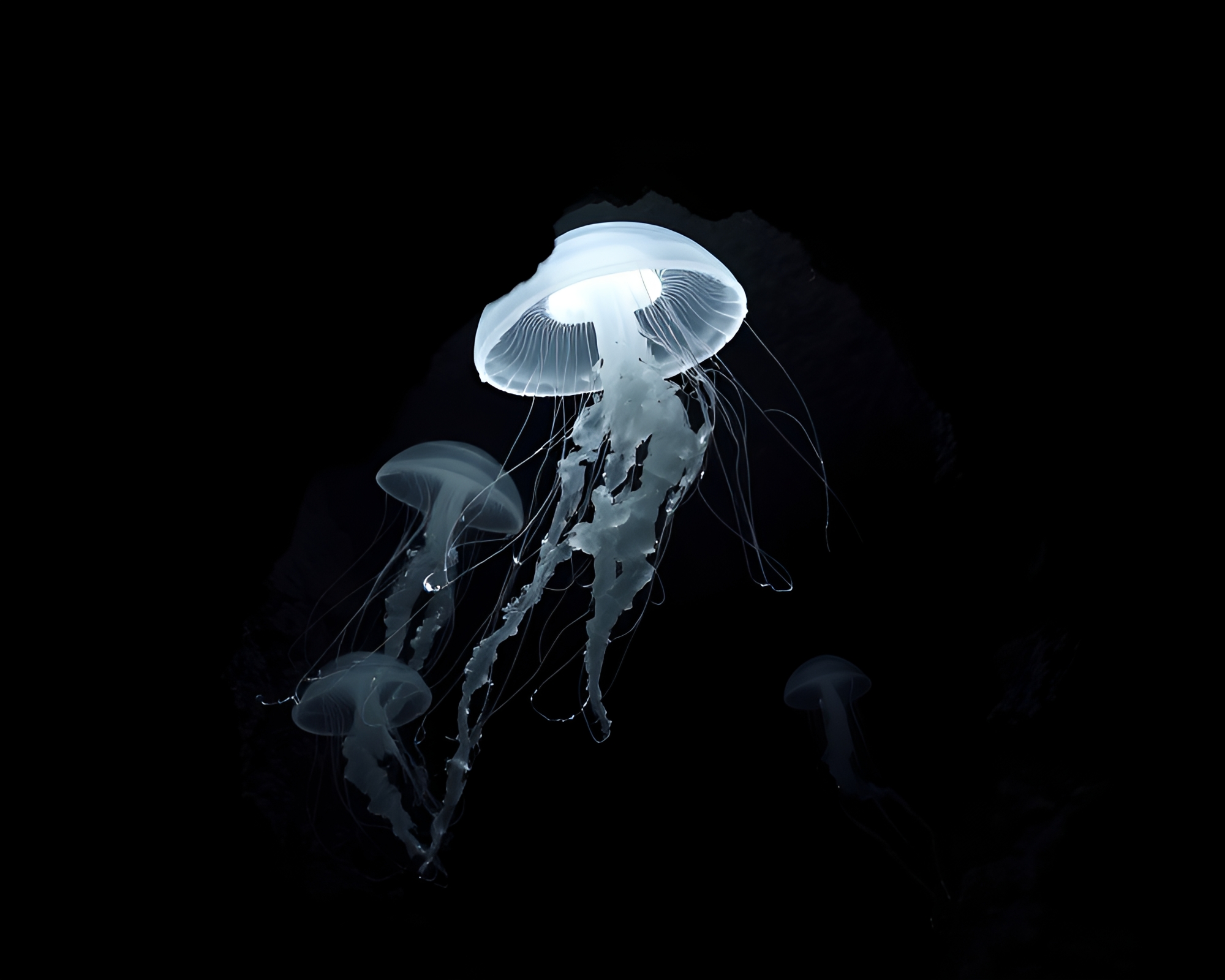 Bioluminescent Jellyfish in Cave Frame – free AI stock image