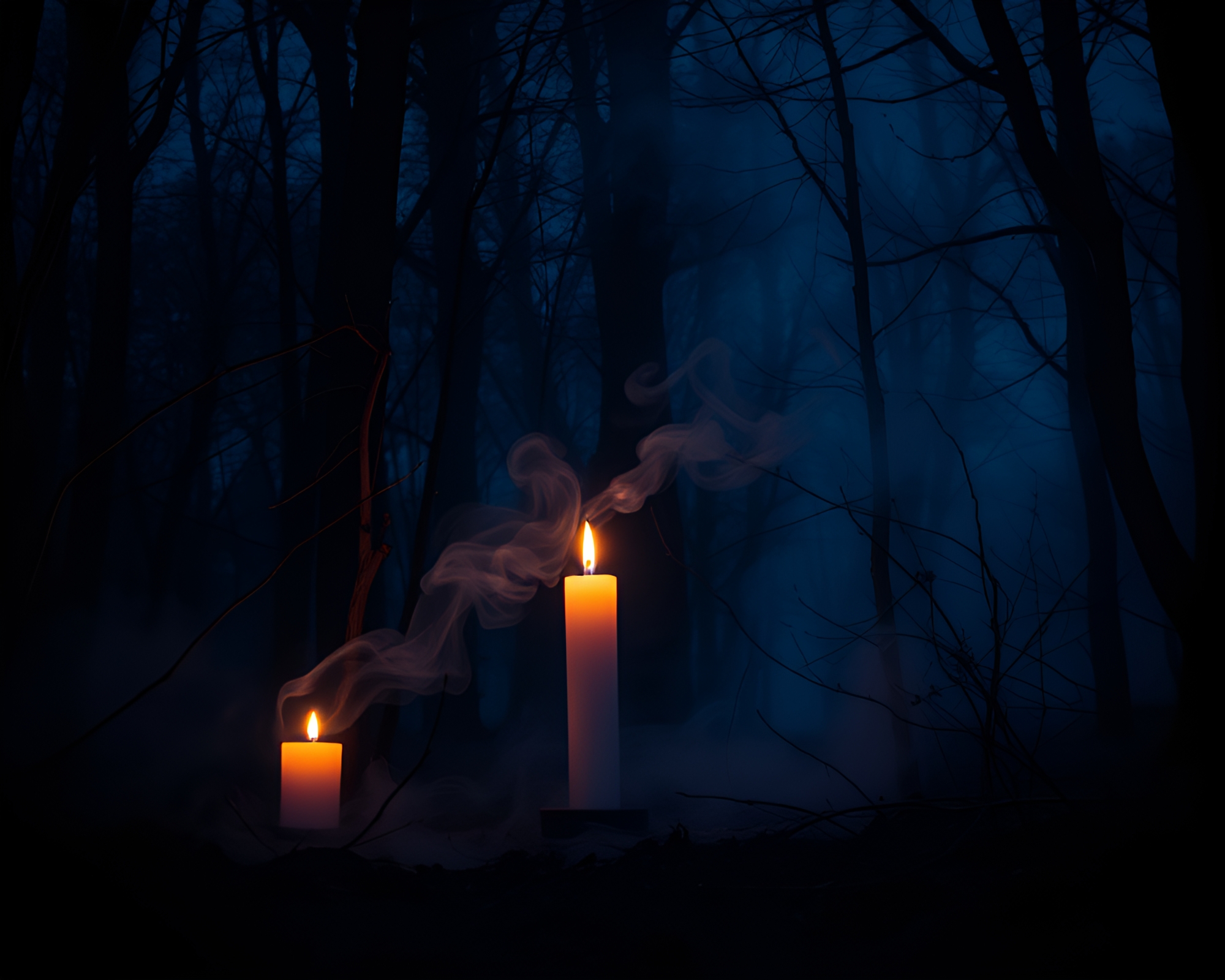 Bioluminescent Forest in Necromantic Shade with Candle Smoke – free AI stock image