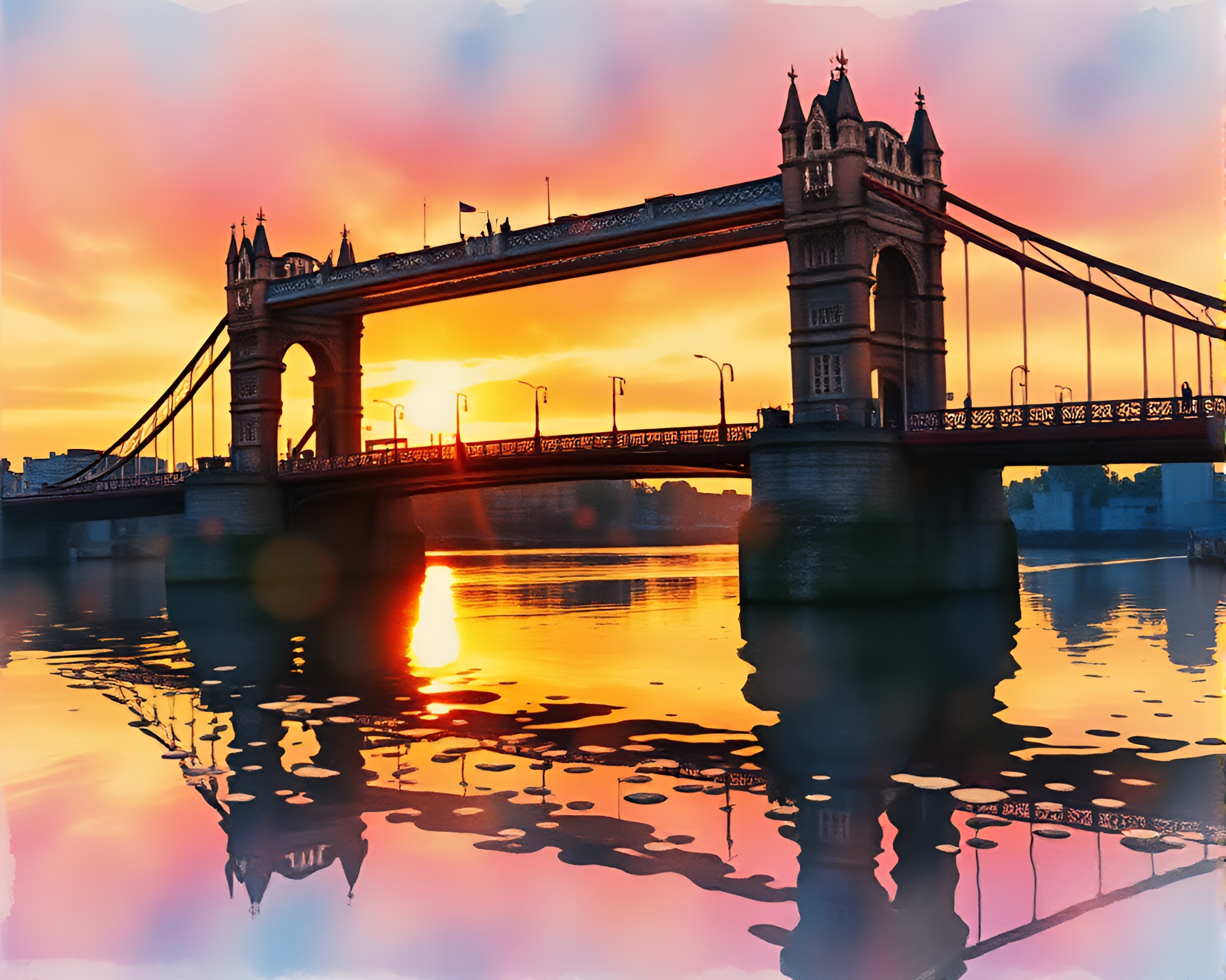 Iridescent Soap Film Bridge at Golden Dusk – free AI stock image