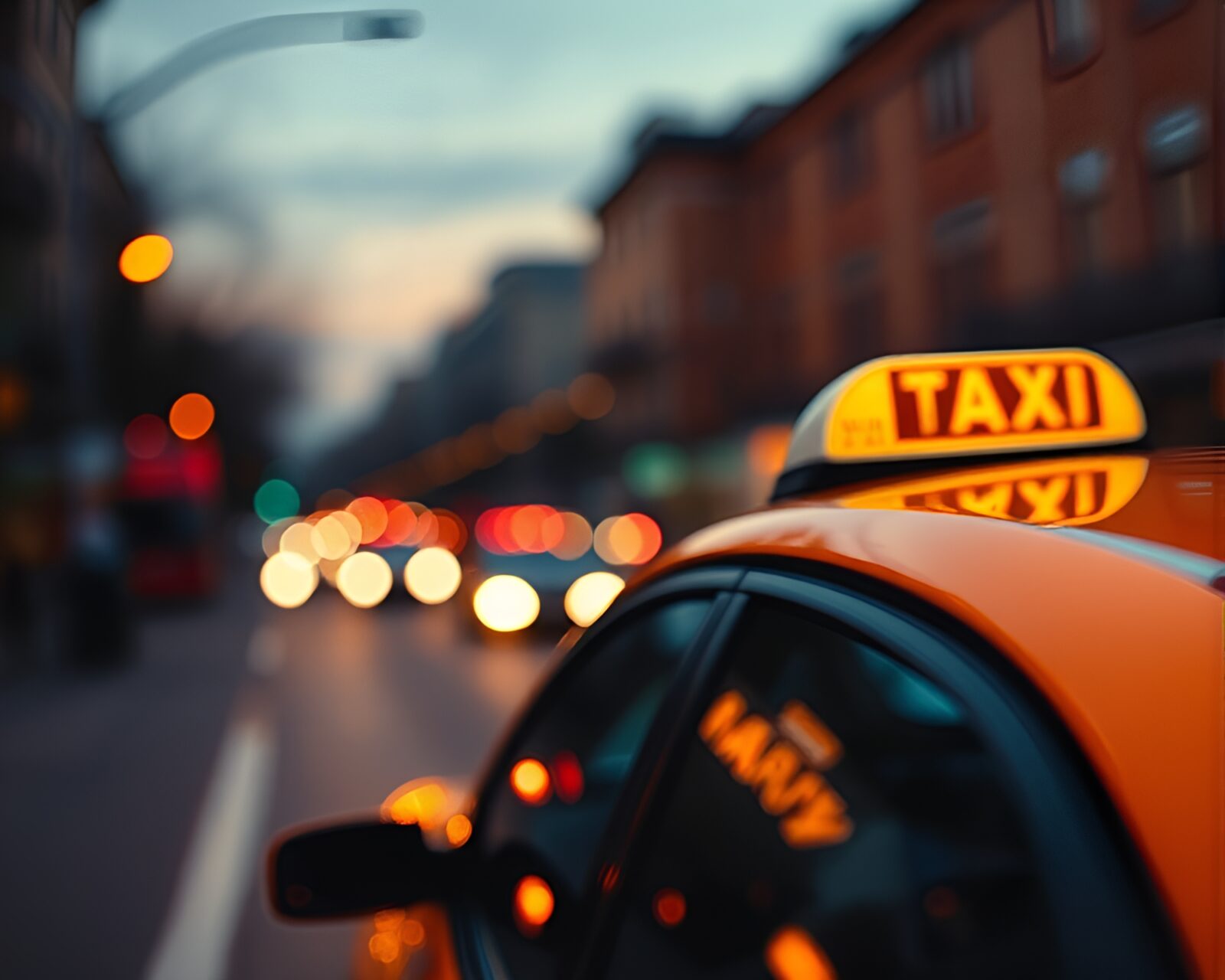 Abstract orange hues with blurred taxi lights and moth silhouette