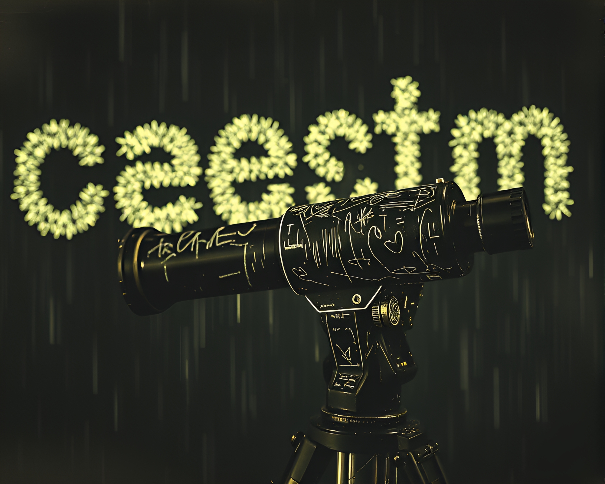 Vintage Telescope Mosaic: Chalk Art Discovery – free AI stock image