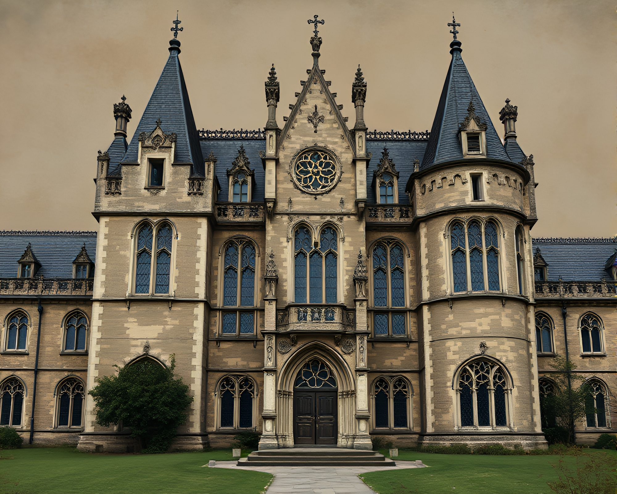 Ethereal Neo-Gothic Mansion with Mildew Spots – free AI stock image