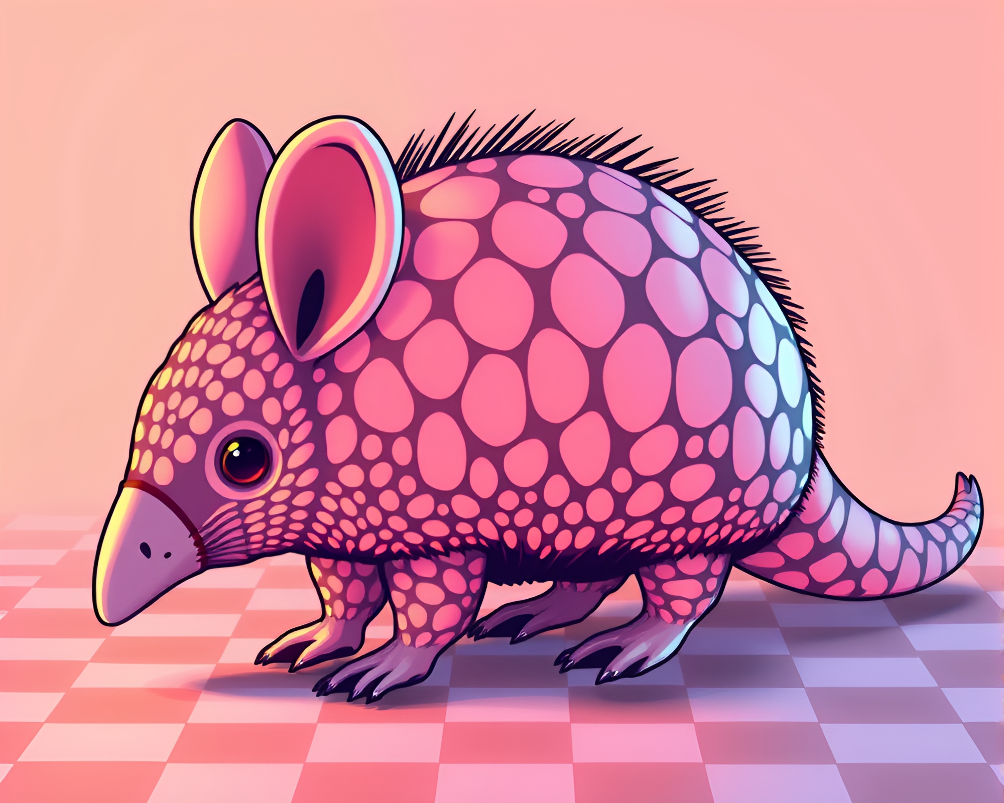 Anime Armadillo in Peachy Checkered Dreamland – free AI stock image