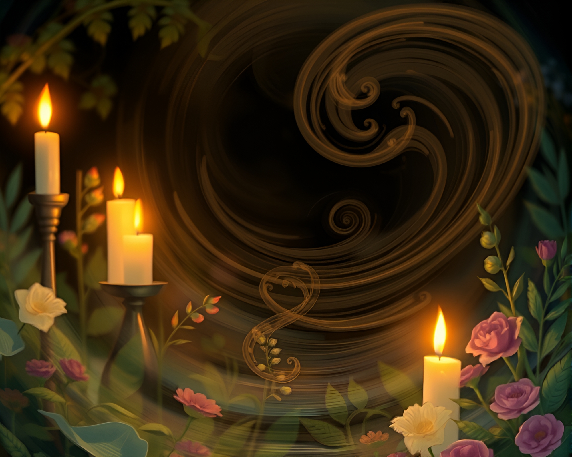 Enchanting Siren in Candlelit Botanical Swirls – free AI stock image