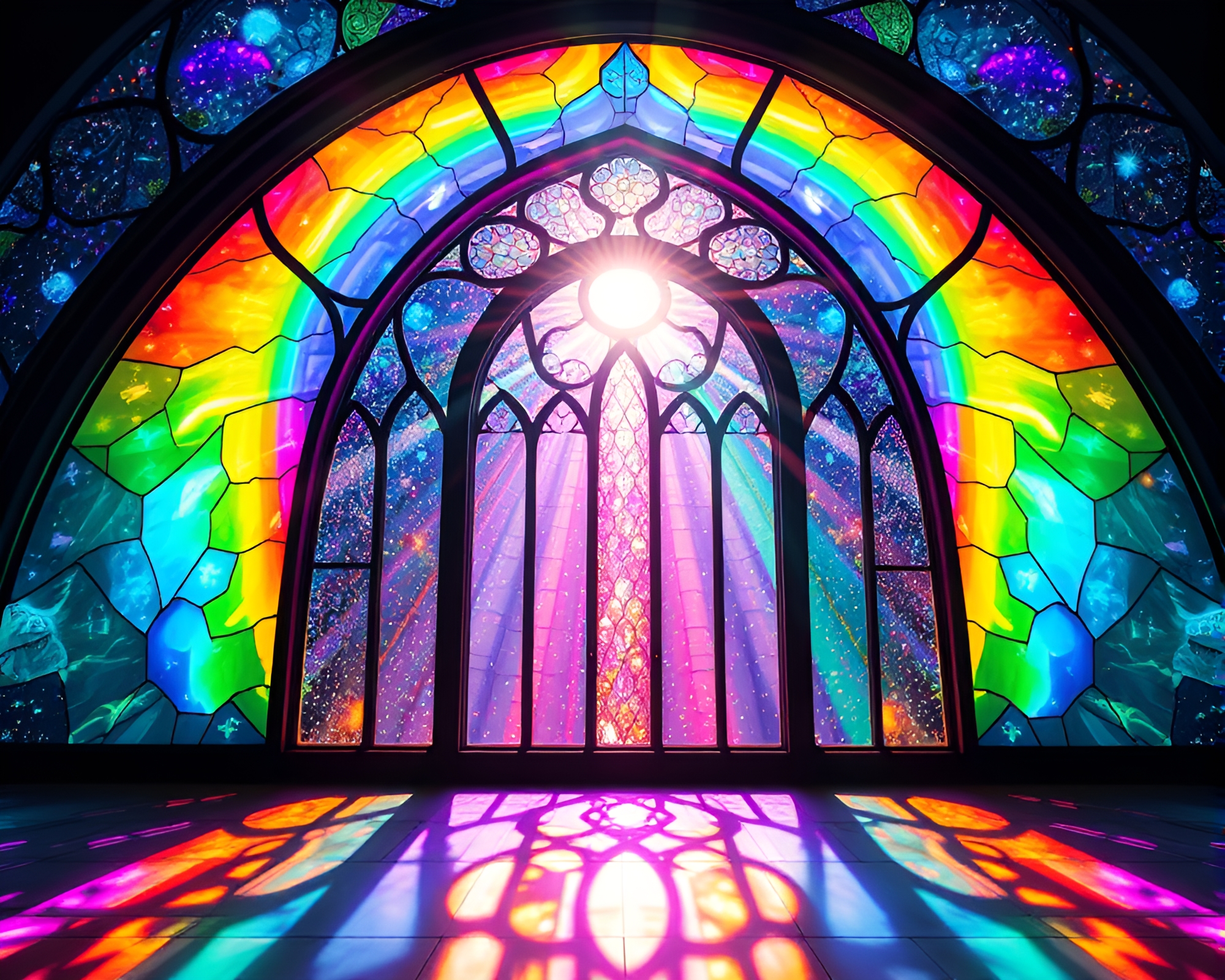Cosmic Rainbow Through Stained-Glass Lens Distortion – free AI stock image