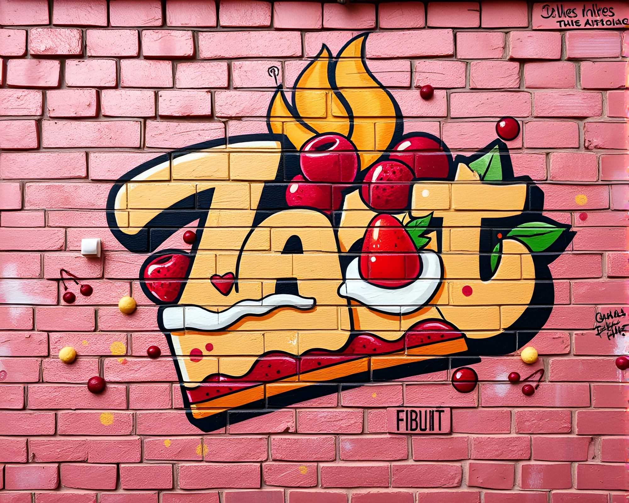 Fruit Tart Graffiti Wireframe Mural in Rose Gold Palette – free AI stock image
