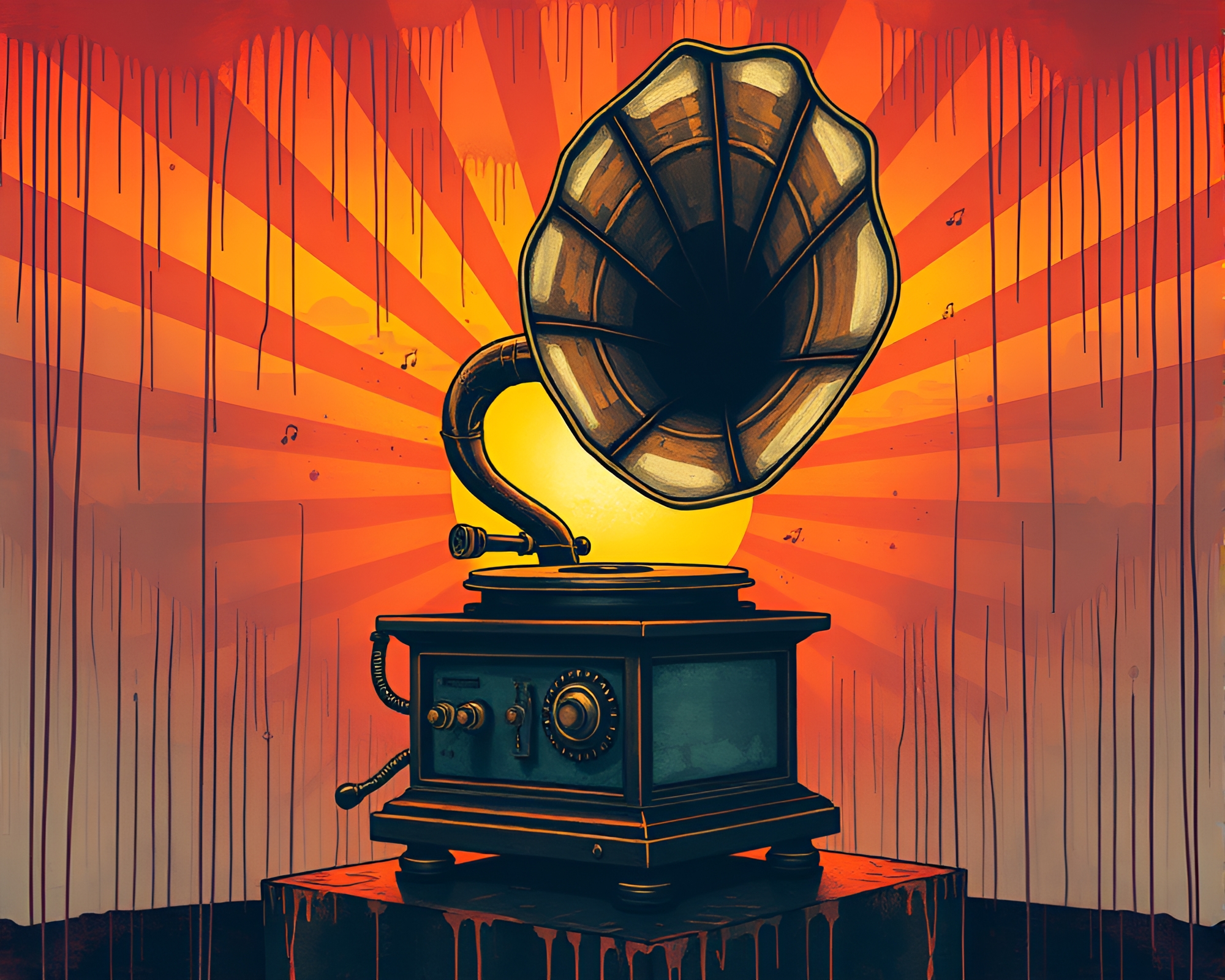 Steampunk Gramophone Bathed in Warm Sunset Hues – free AI stock image