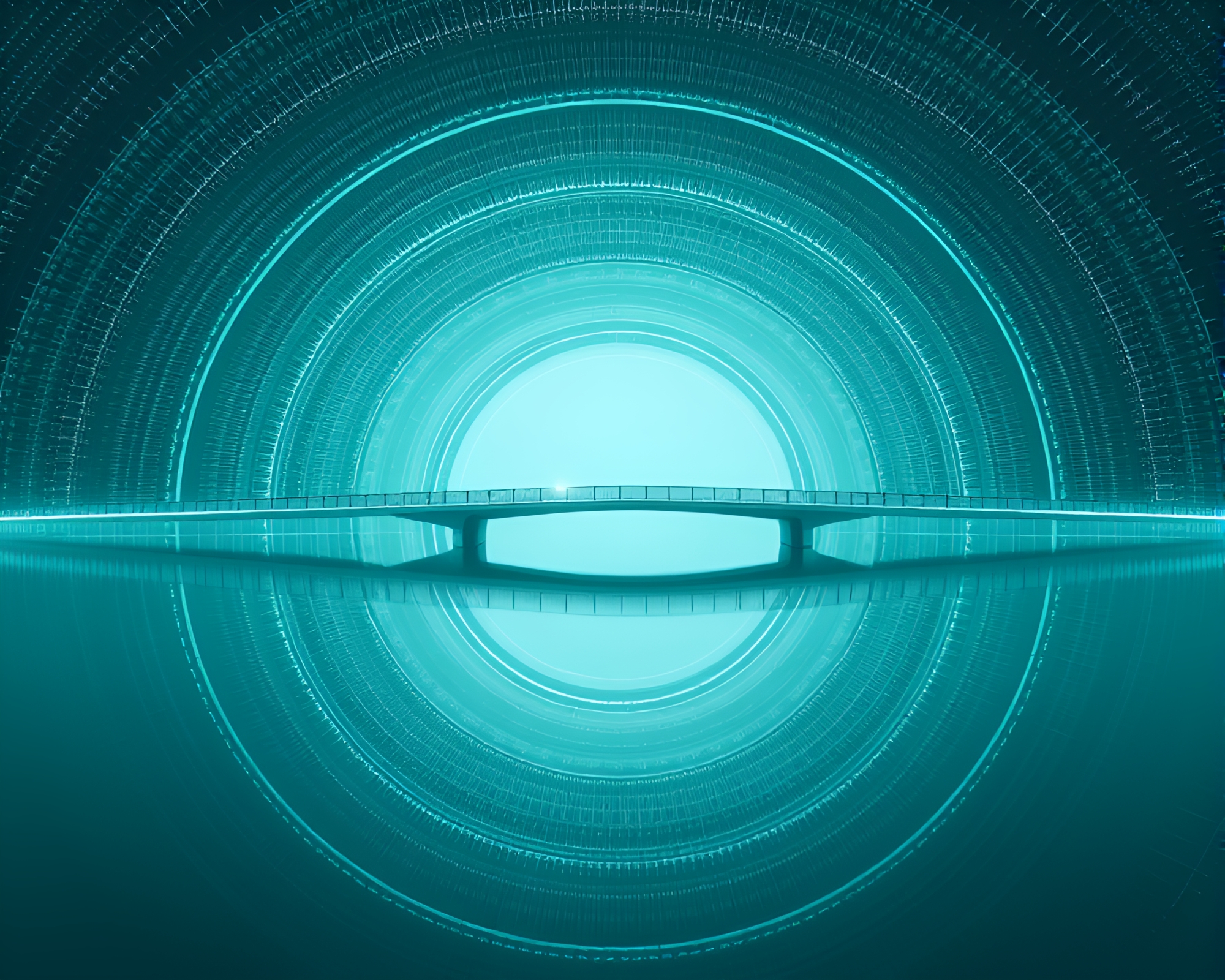 Intersecting Bridges in Tranquil Turquoise Circle Composition – free AI stock image