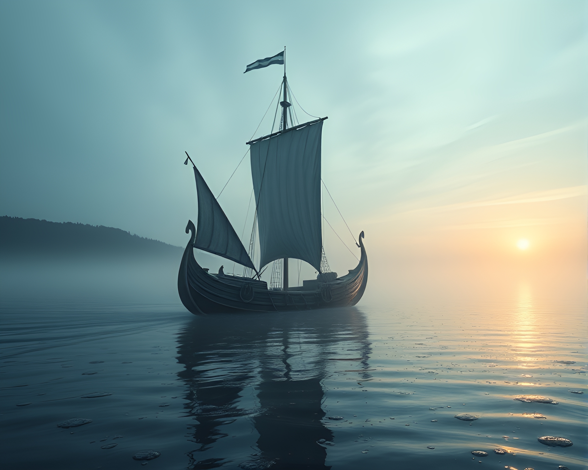 Viking Dawn: Water Droplets on Utopian Longship – free AI stock image