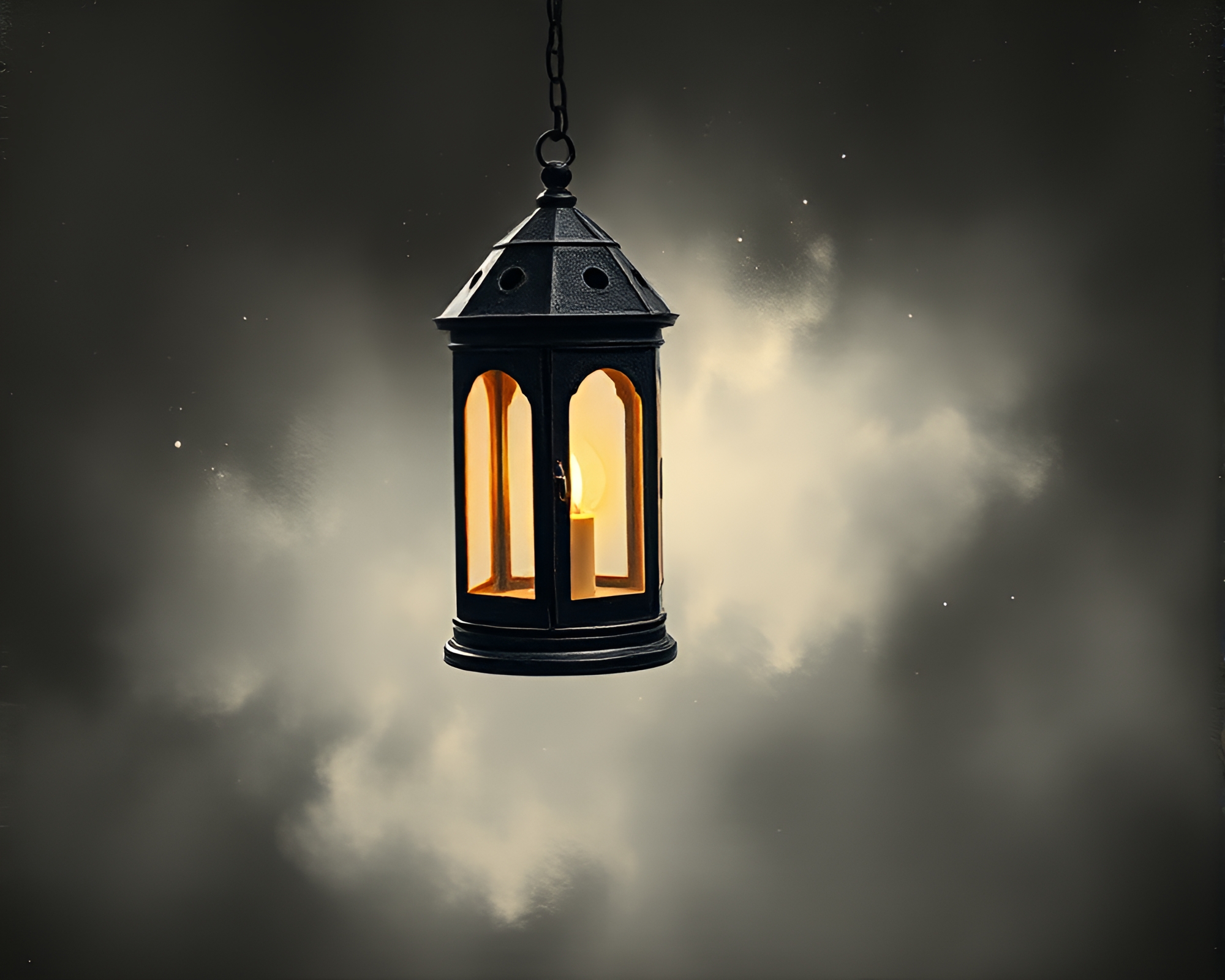 Chalk Drawing of Lantern-lit Misty Bird’s Eye View – free AI stock image