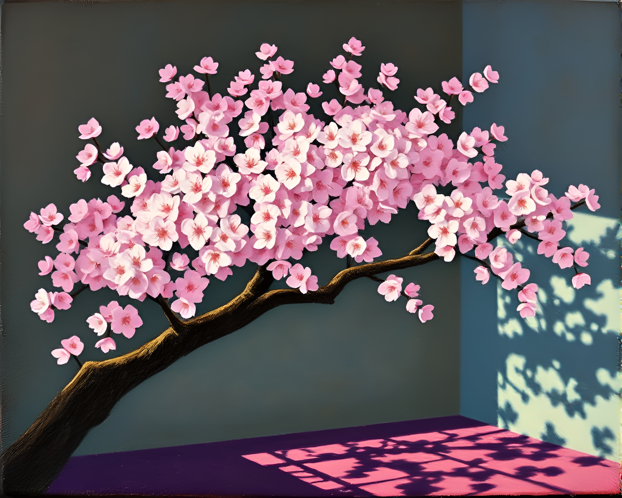Enchanting Cherry Blossom Tree in Attic Shadow – free AI stock image
