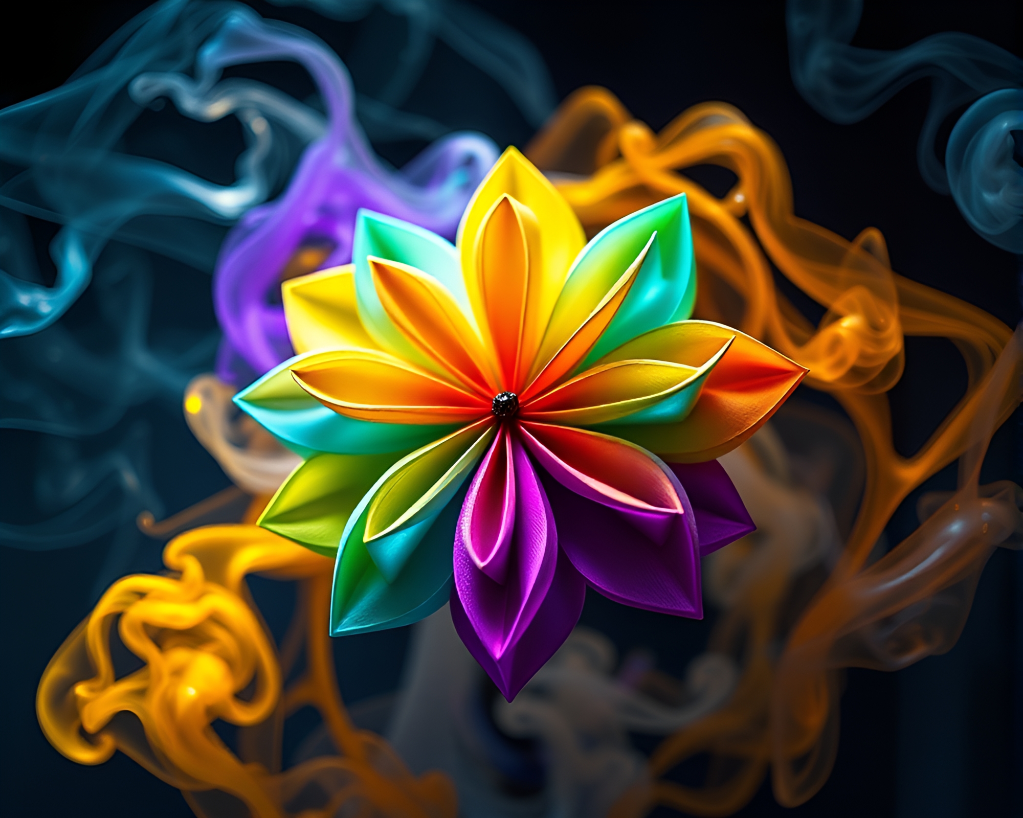 Cosmic Rainbow Origami Flower in 3D Scan – free AI stock image