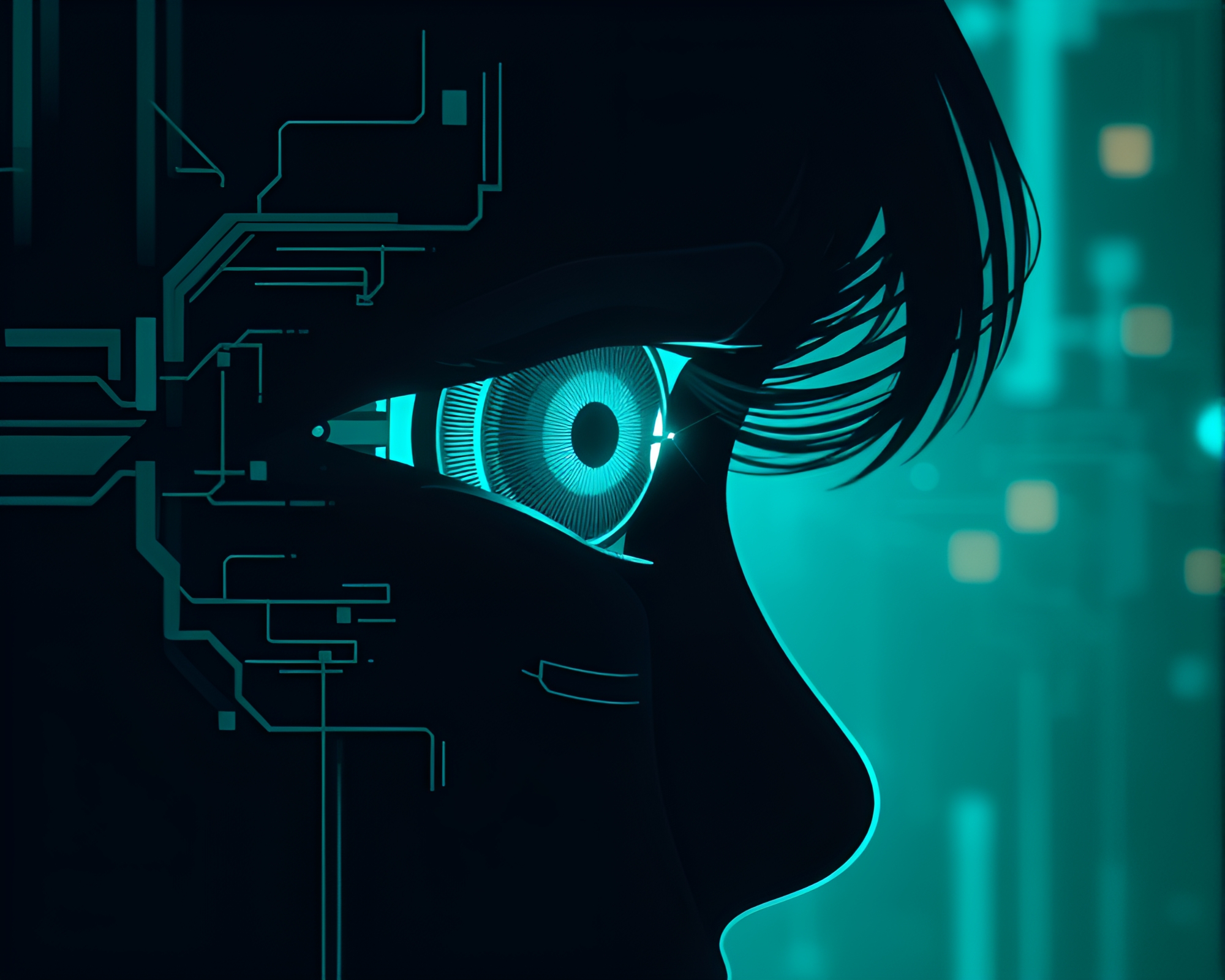 Cybernetic Eye Serenity: Candid Silhouette Illustration – free AI stock image