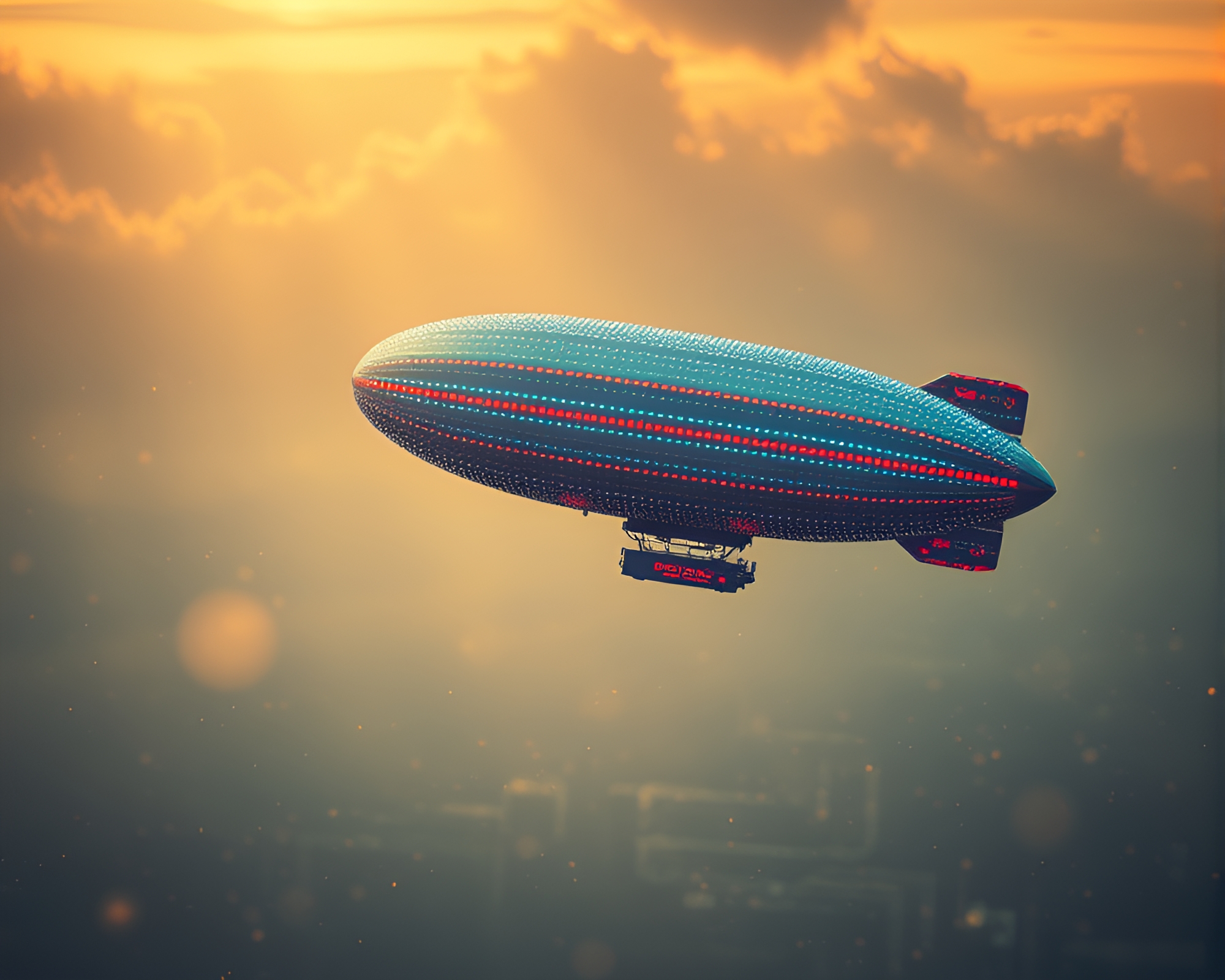 Zeppelin Flying through Dot Matrix Dreamland – free AI stock image