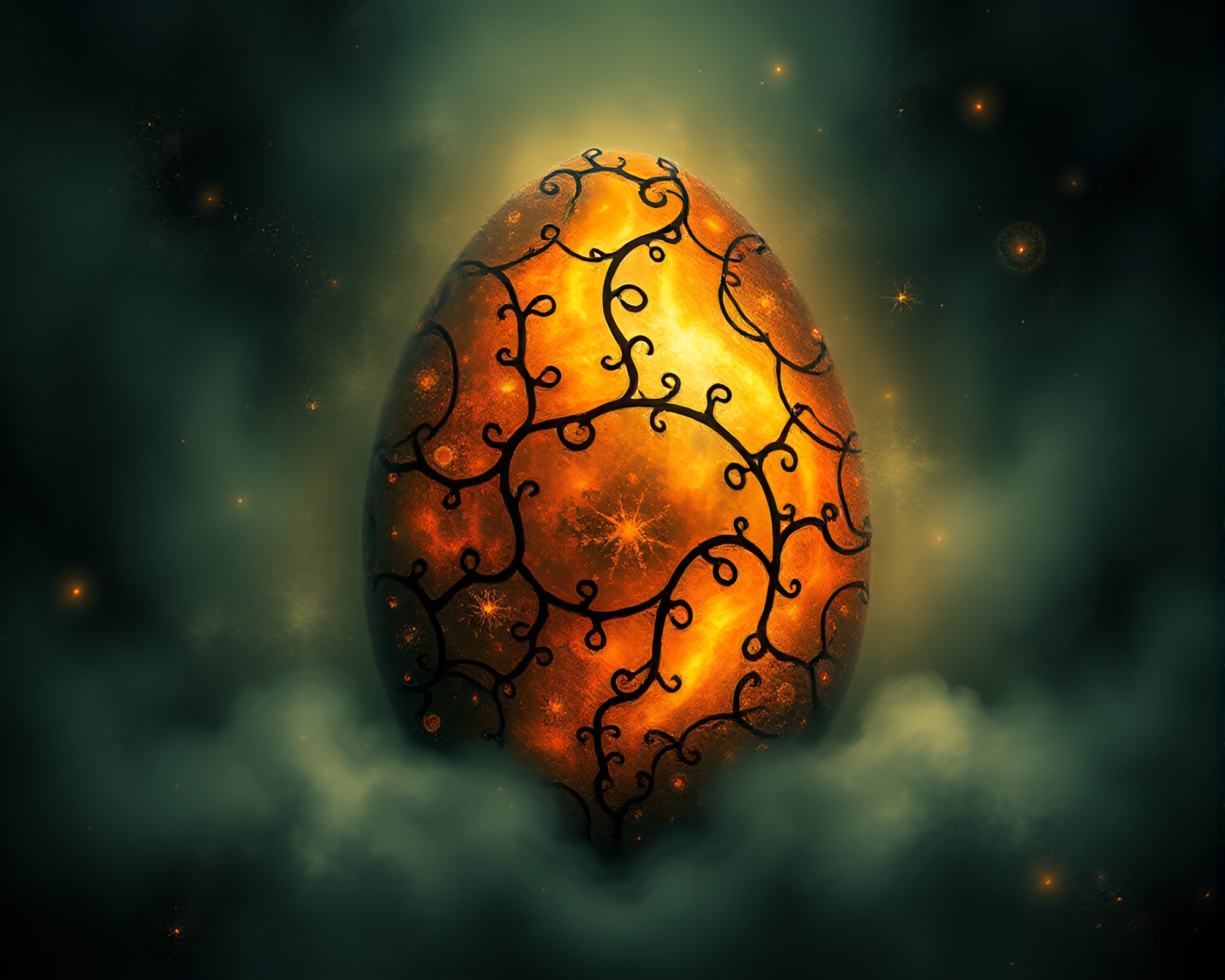 Enigmatic Dragon Egg in Sgraffito Fractal World – free AI stock image