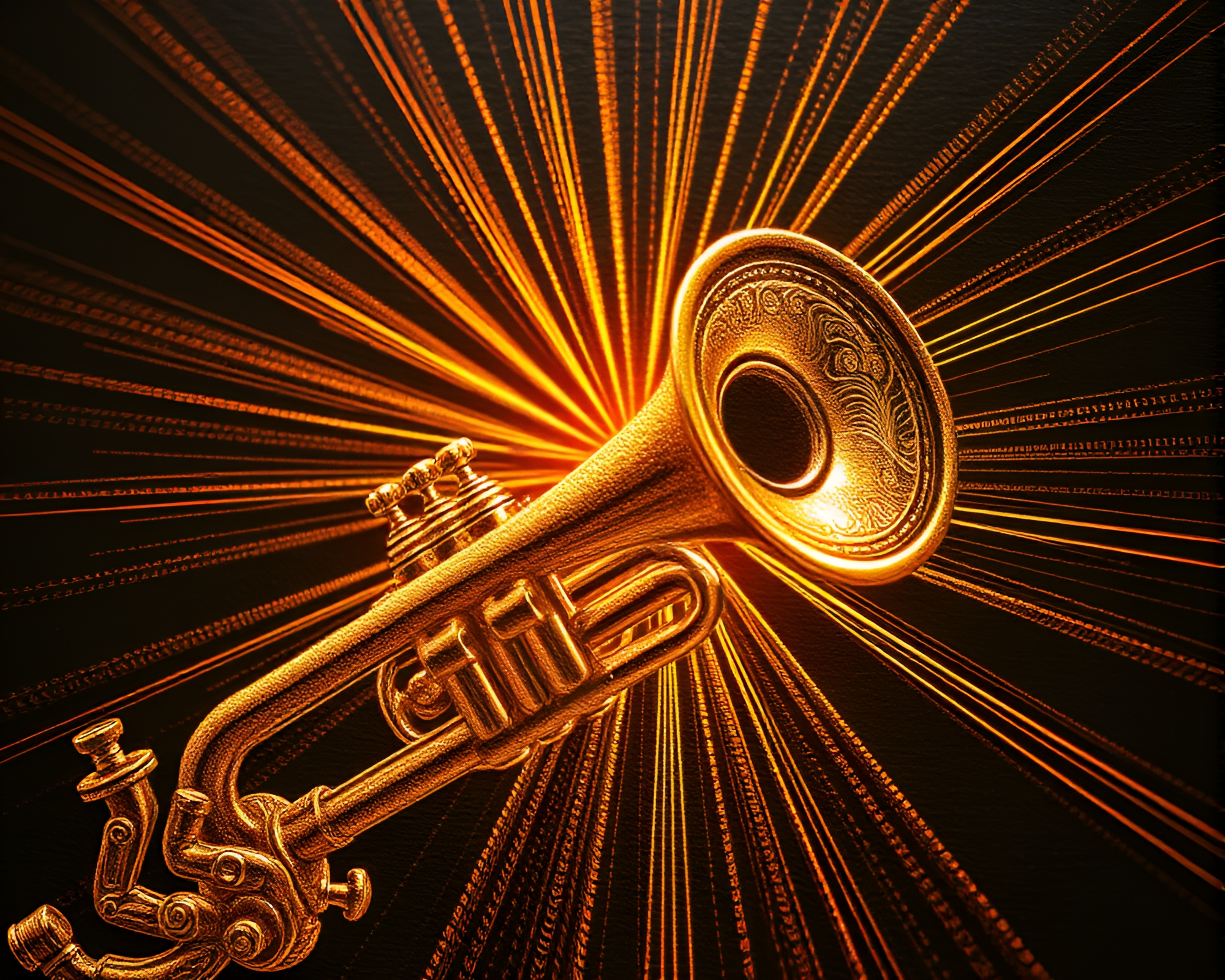 Intricate Trumpet Engraved with Sunbeam Data Visualizations – free AI stock image