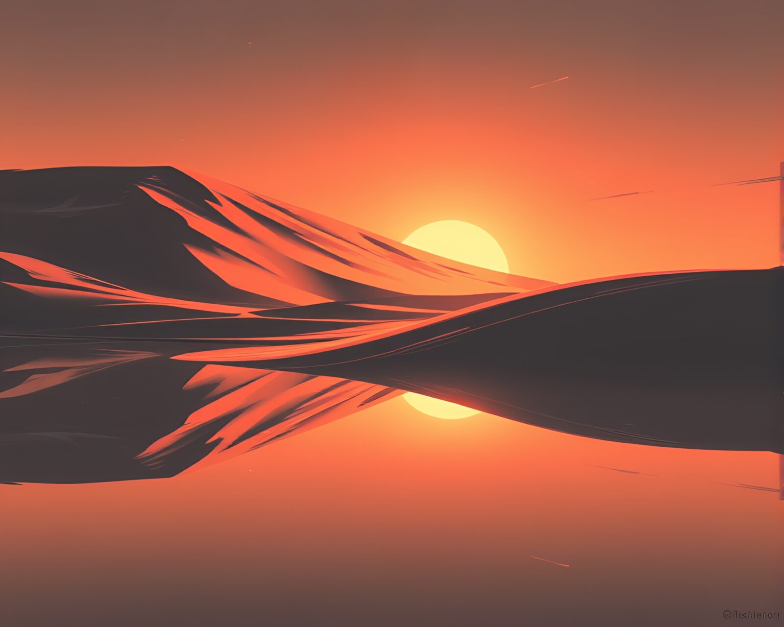 High-contrast anime style image of double reflection in sand dune