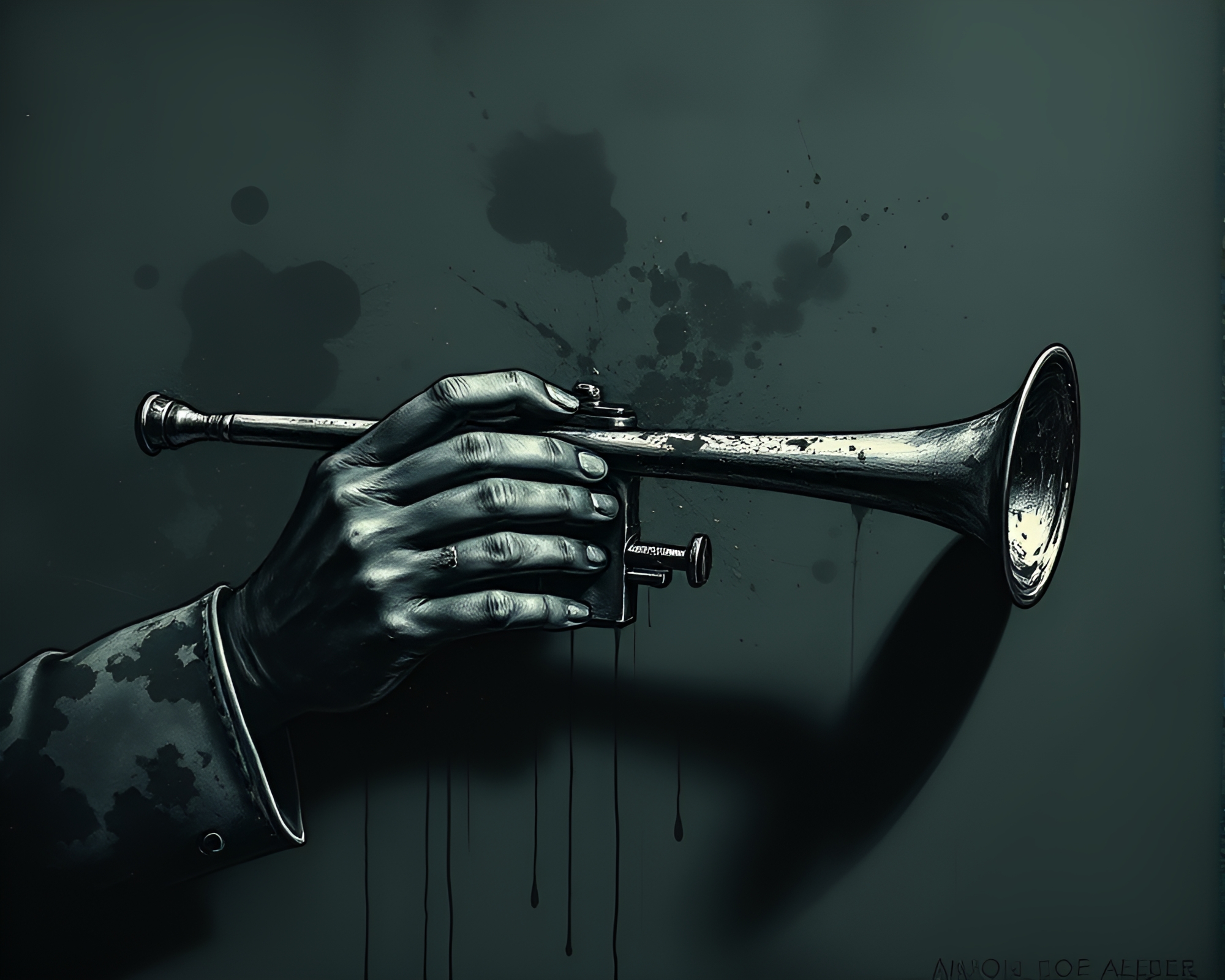 Trumpet Symphony: Engraved Splatter Detail Art – free AI stock image