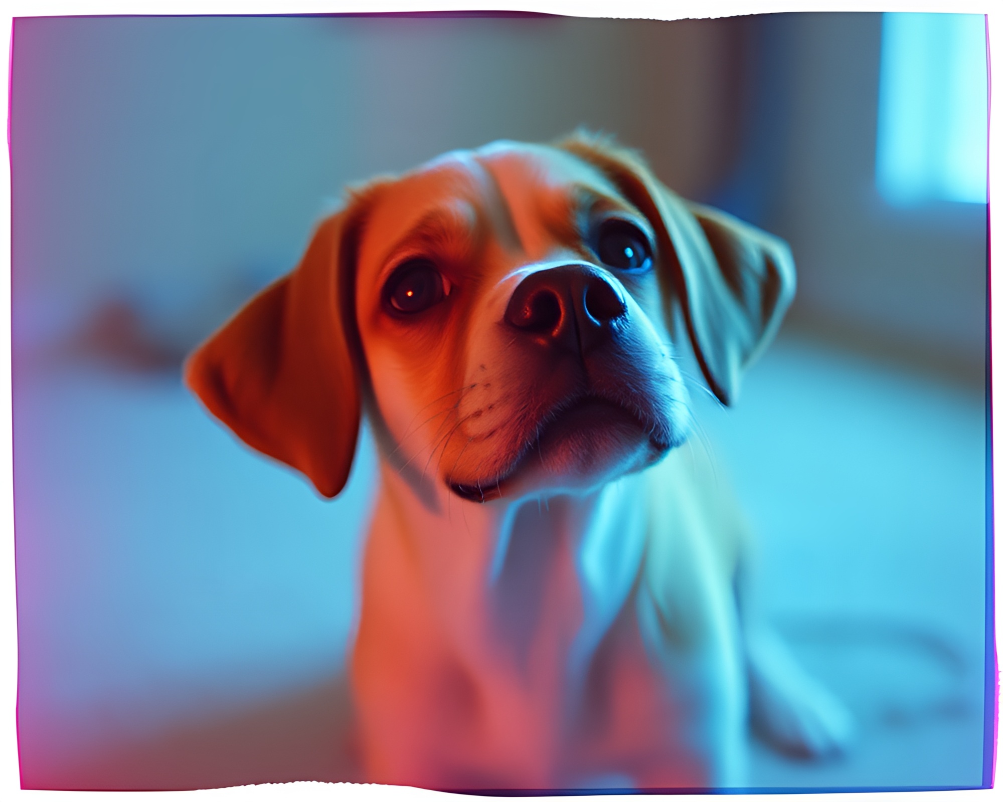 Holographic Pet in Torn Edge Blue Hour Light – free AI stock image