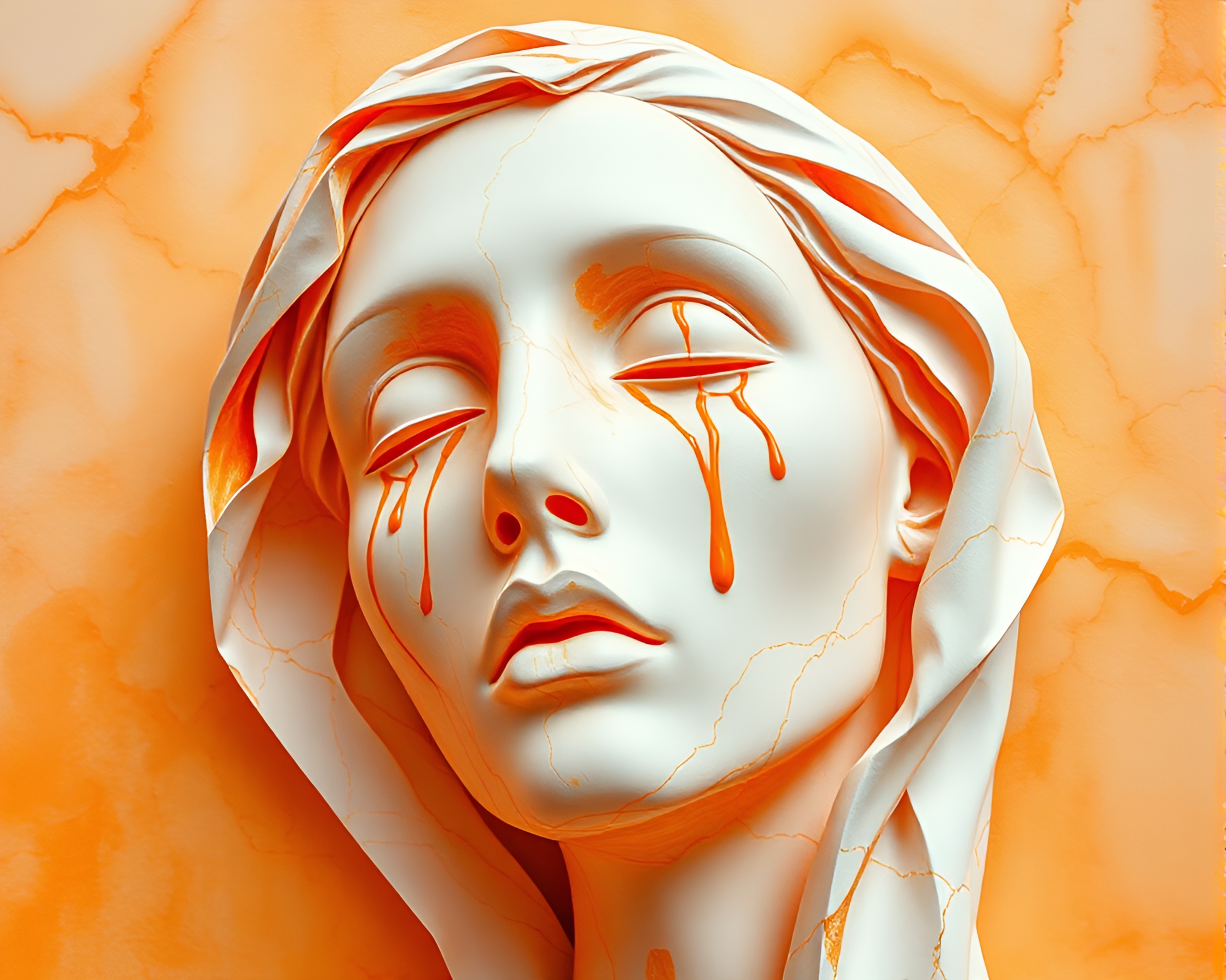 Marble goddess surrounded by tattered paper in warm glow – free AI stock image