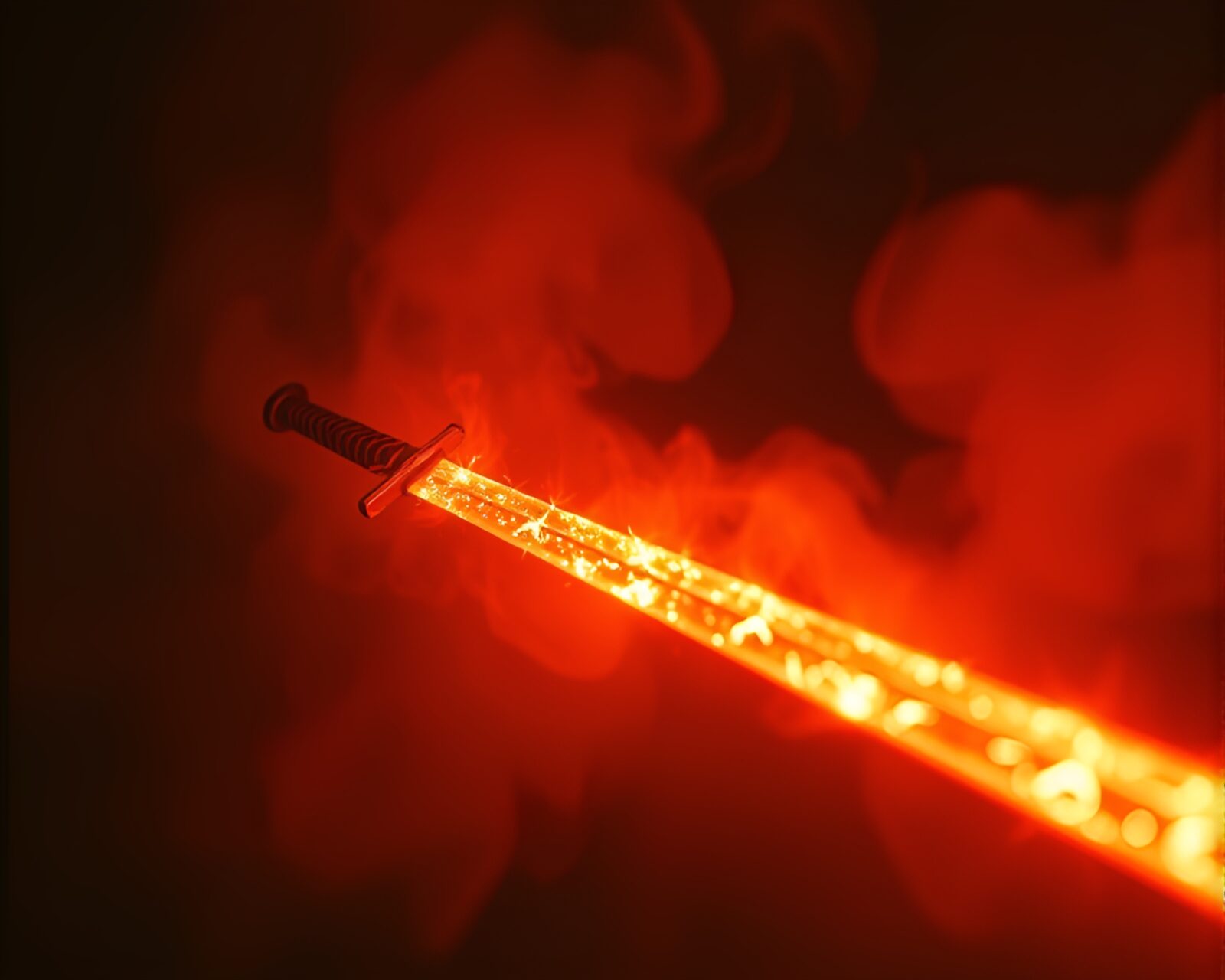 Ethereal mist surrounding mystical warrior holding a sword