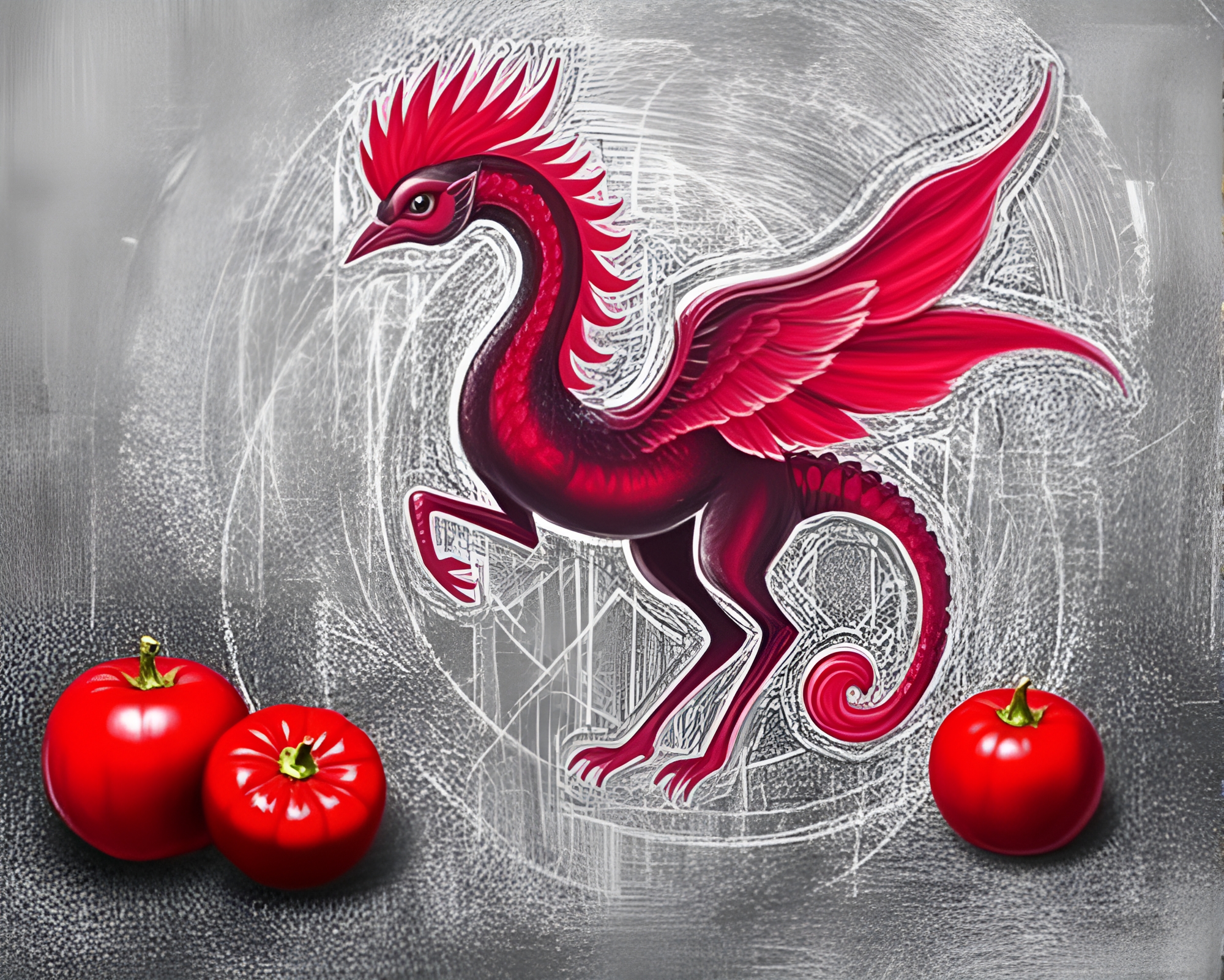 Ruby Red Chimera Center Composition – free AI stock image