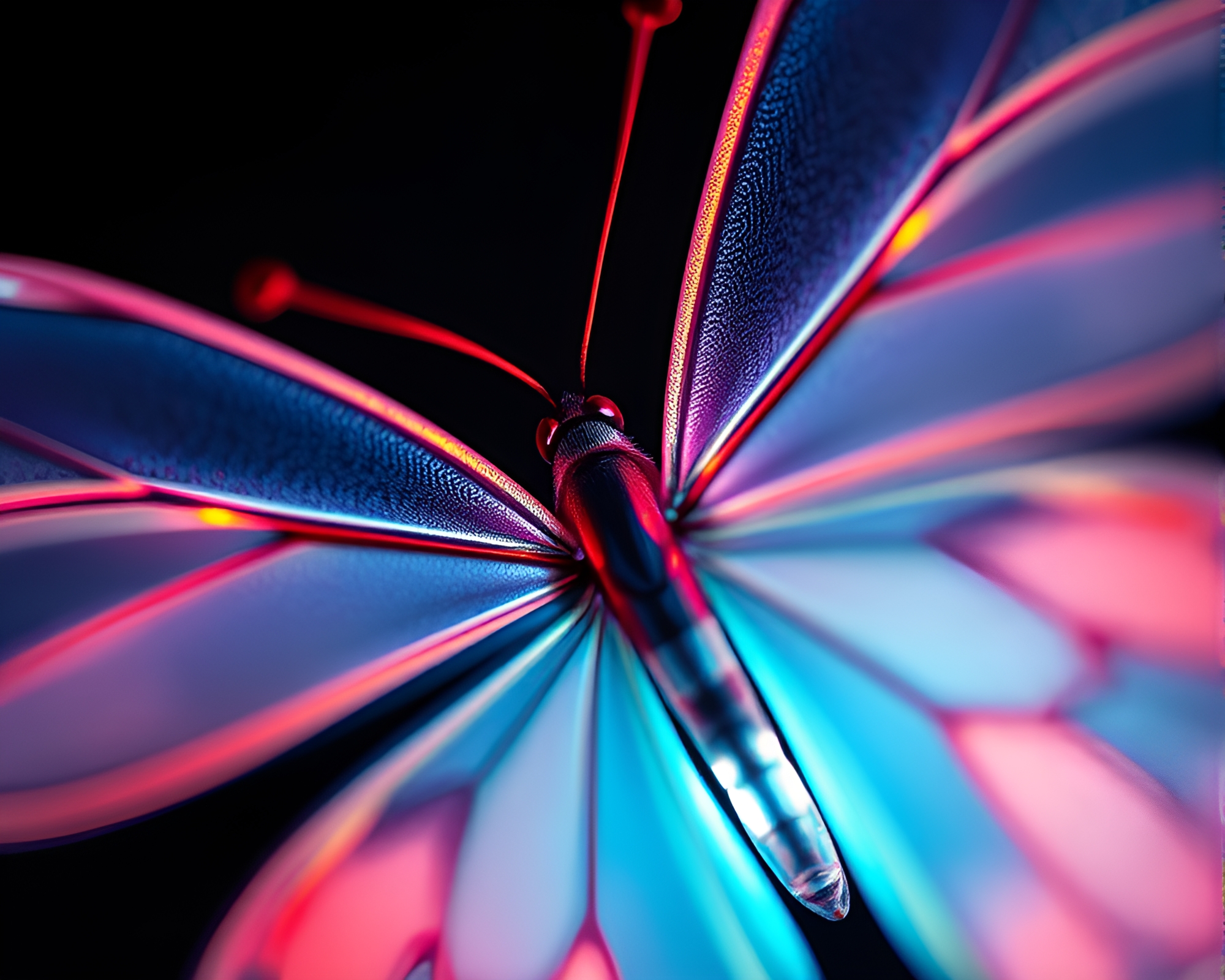 Neon Silk Butterfly Close-Up Artwork – free AI stock image