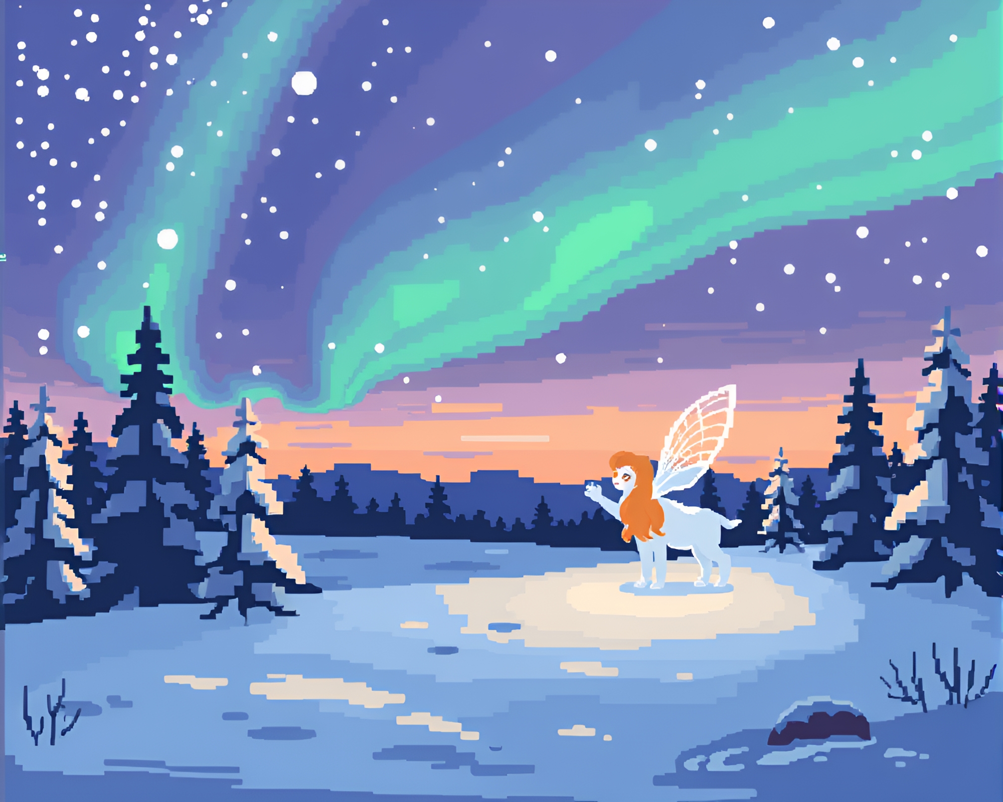 Enchanted Polar Pixelation: Fairyland Twilight – free AI stock image