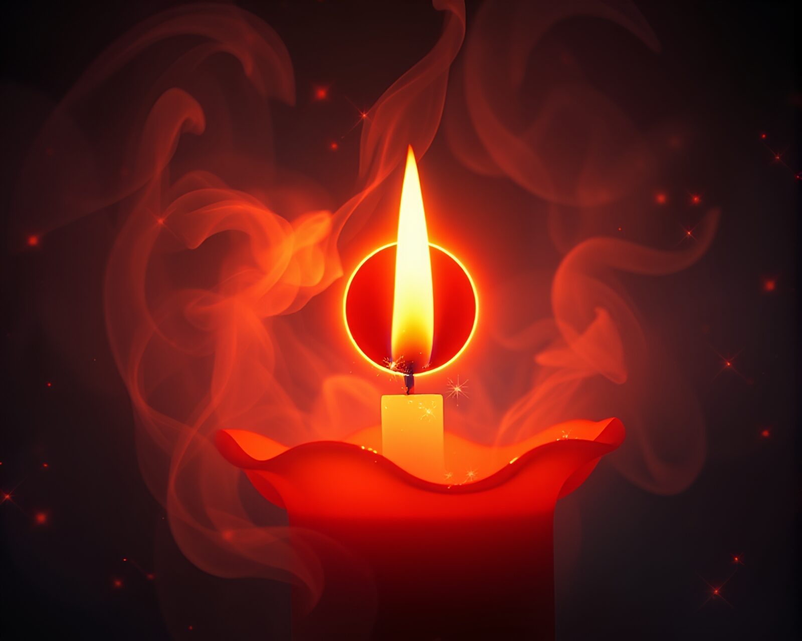 Mystical candle smoke swirling during solar eclipse in retro art style