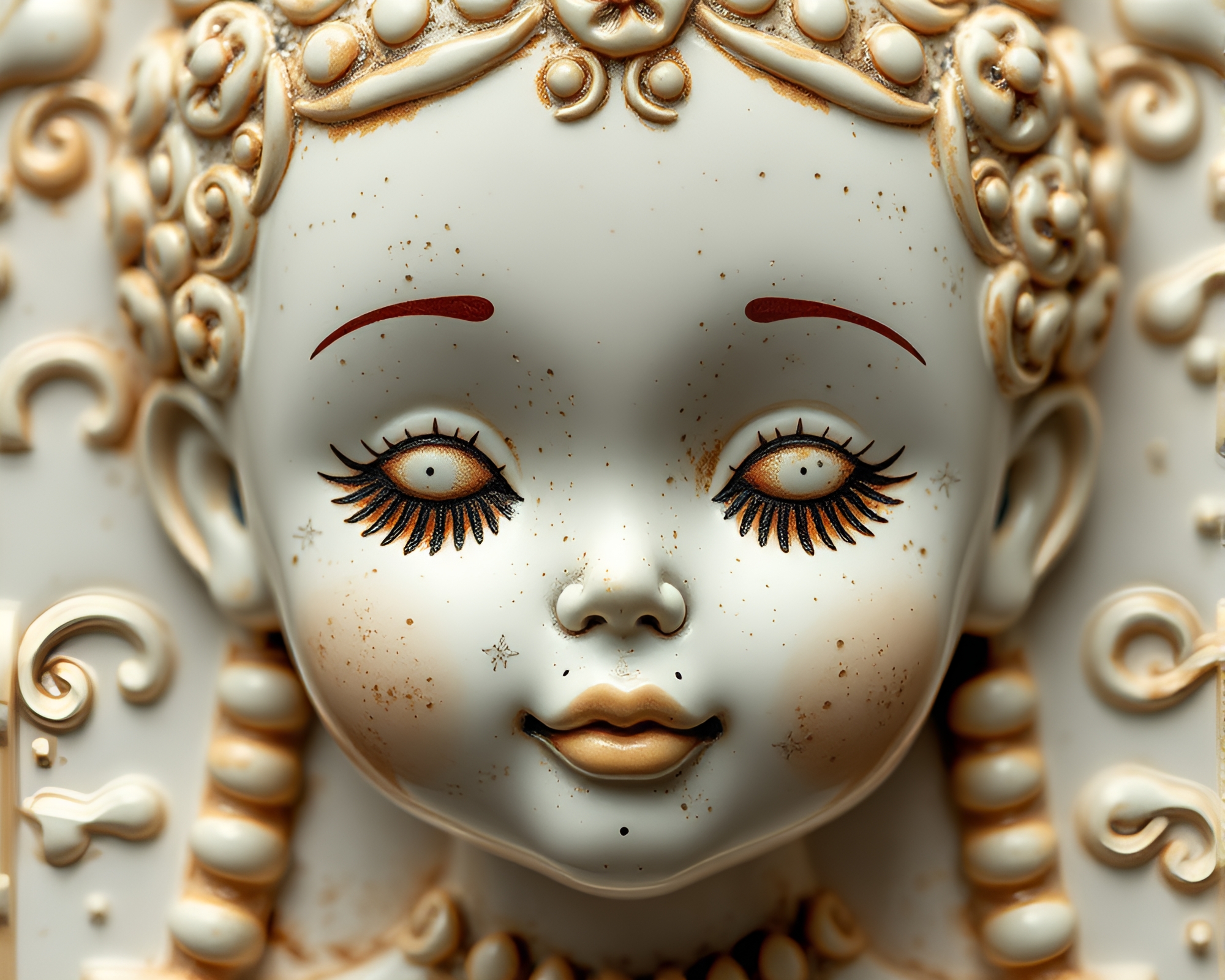 Porcelain Doll in Mosaic Engraved Art – free AI stock image
