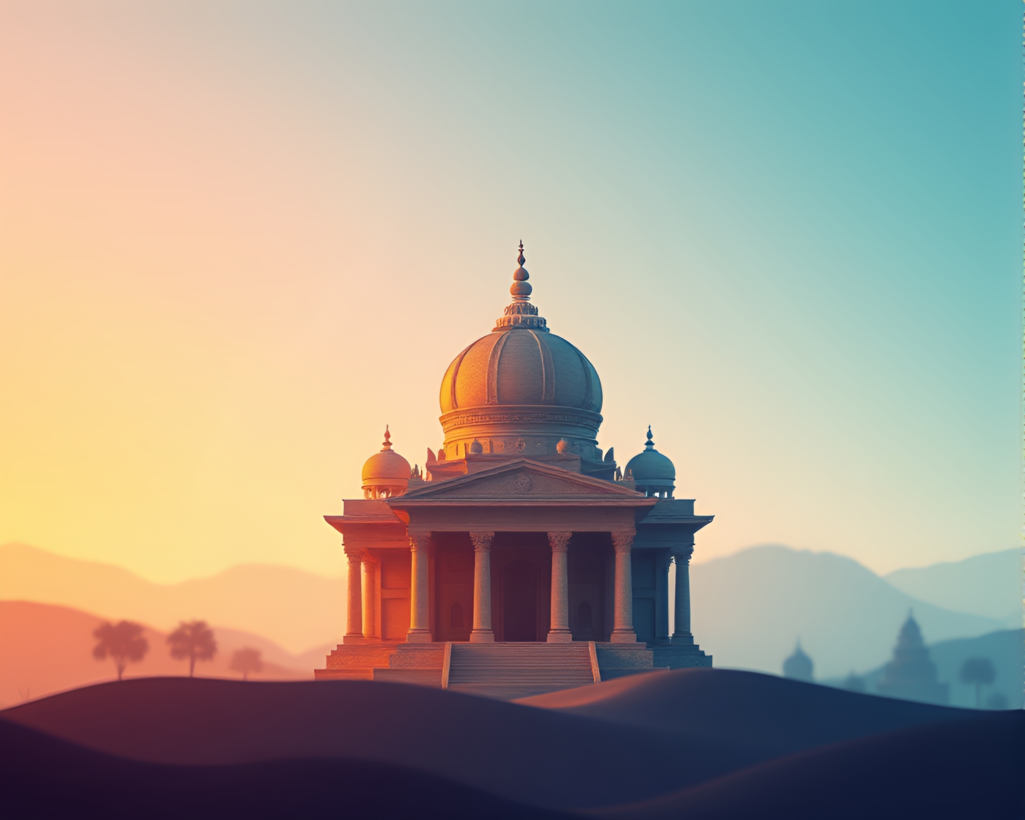 Serene Temple in Earth Tones with Shallow Depth Effect – free AI stock image